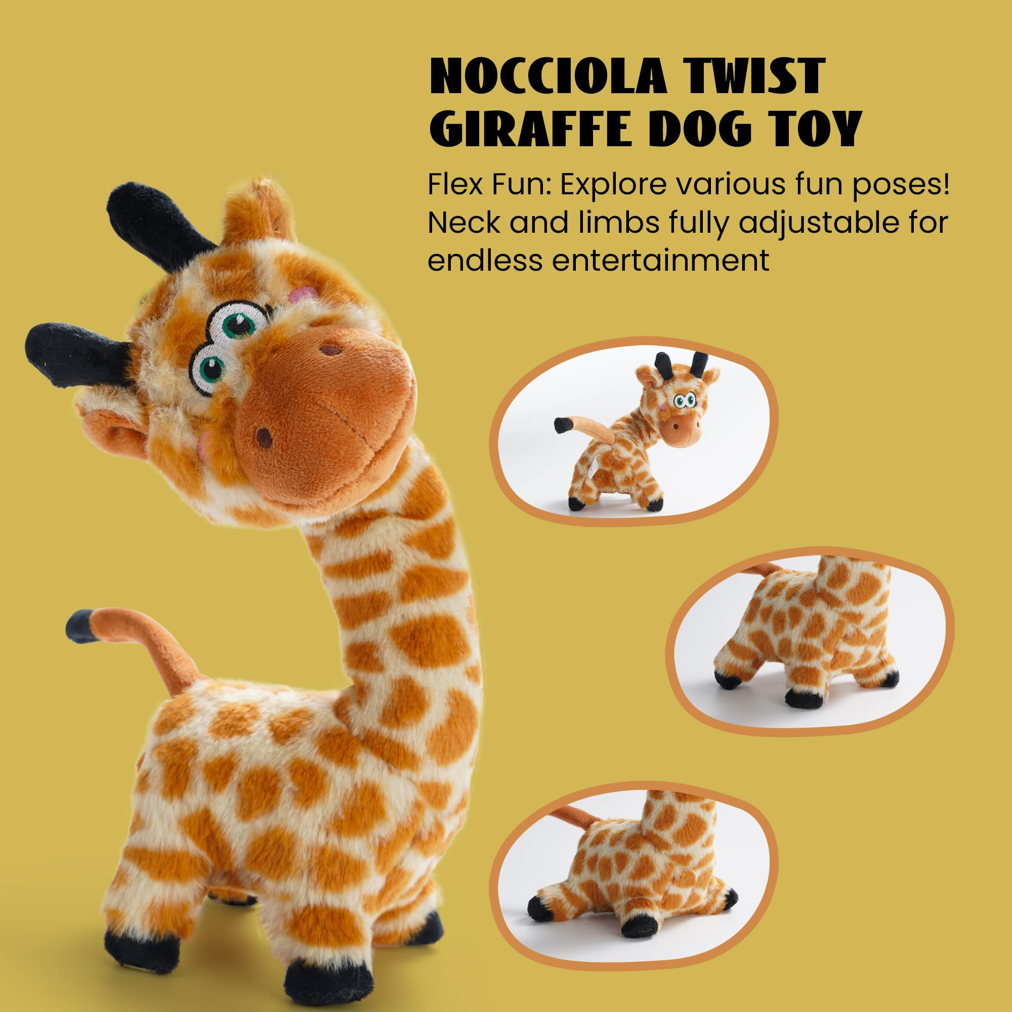 Nocciola Twistable Giraffe Pup Dog Toy, Interactive Stuffed Plush Crinkle Puppy Supplies For Small Medium Breeds To Keep Them Bu
