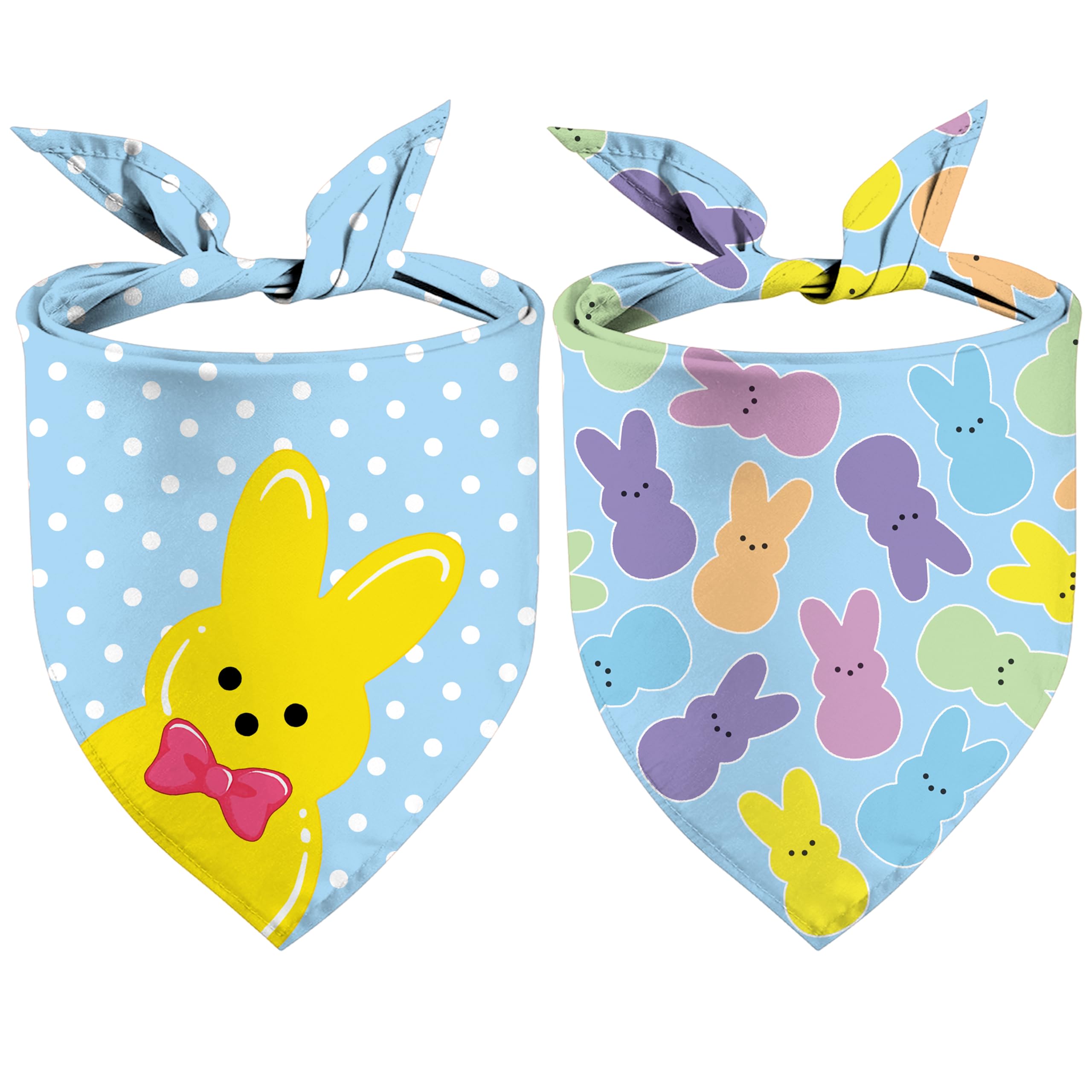 Easter Dog Bandanas, Reversible Colorful Bunny Pet Scarf 2 Pack, Dual-Layer Happy Easter Holiday Puppy Dog Kerchief Gifts (Easte