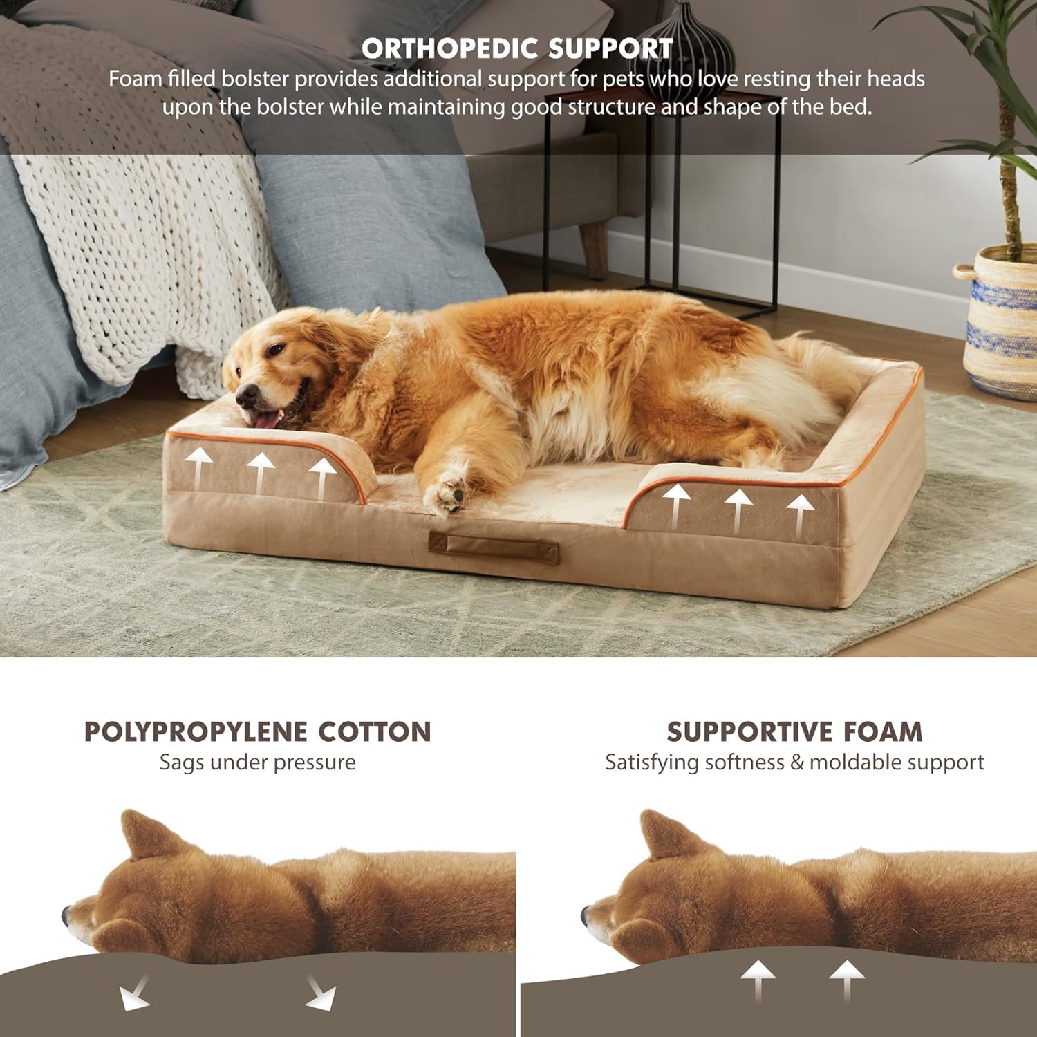 Friends Forever Orthopedic Dog Bed for Extra Large Dogs, Waterproof Memory Foam Dog Sofa Bed XL with Removable Washable Cover, Ally Khaki, 42x32x7 -Like New