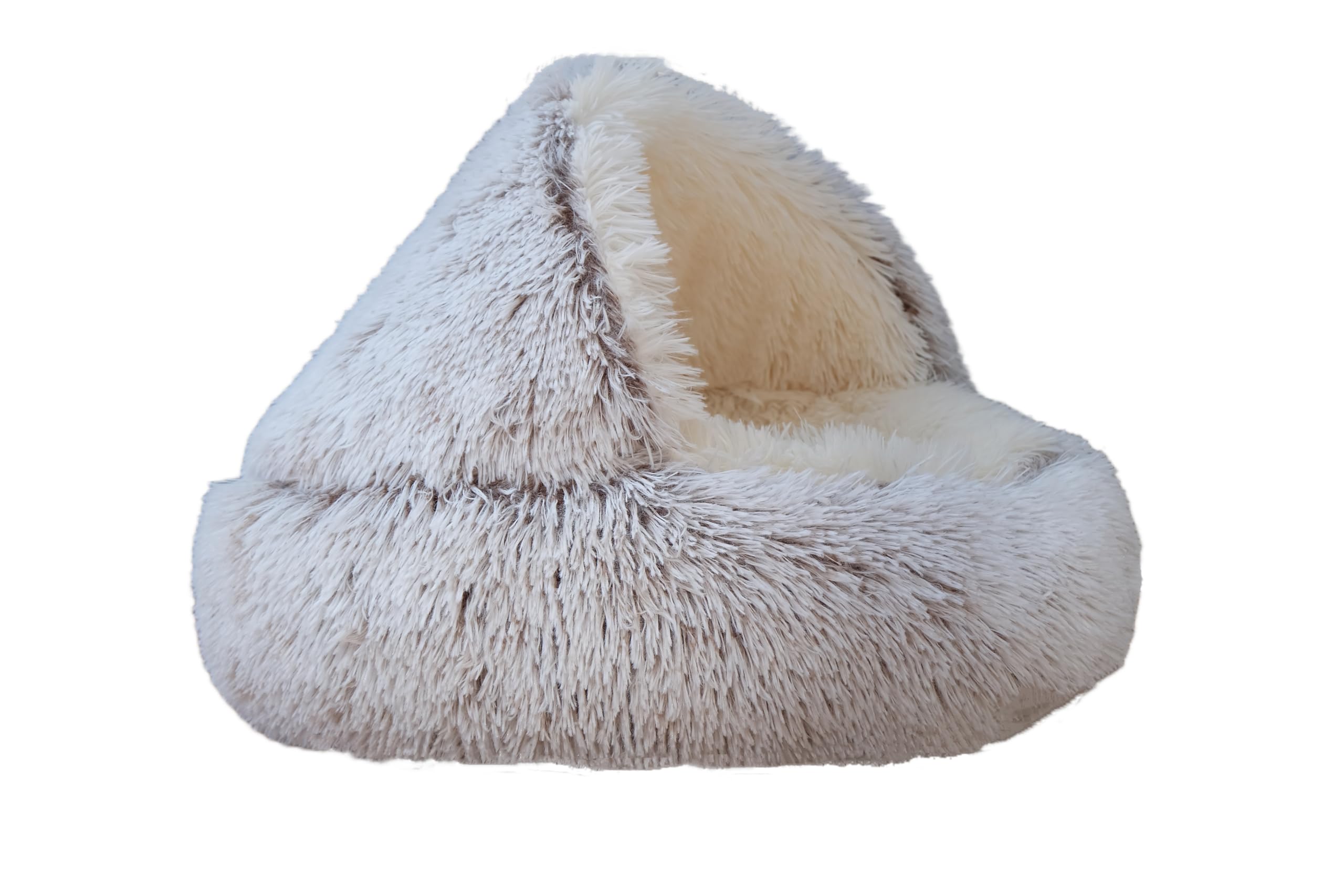 Zanesun Calming Round Dog Bed & Cat Cave With Hooded Cover, Plush Fluffy Anti-Anxiety Cat Bed, Waterproof Bottom Washable (Coffe