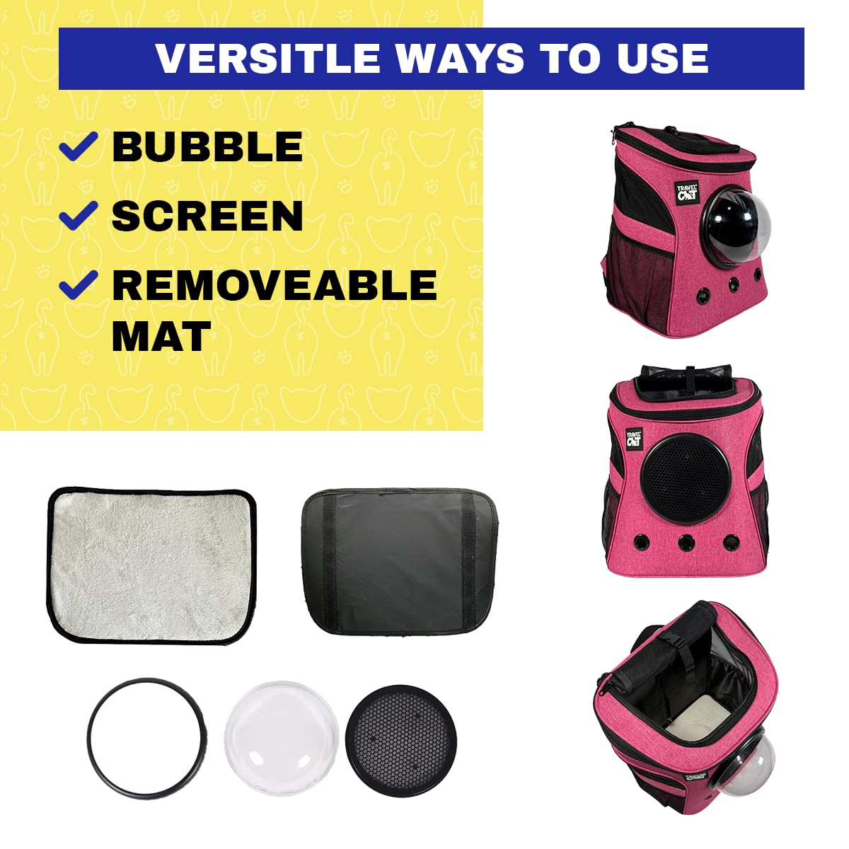 Fat Cat Backpack Carrier - Airline Approved Cat Carrier With Space Capsule Bubble For For Small Cats, Kitten - Premium Deep Rose