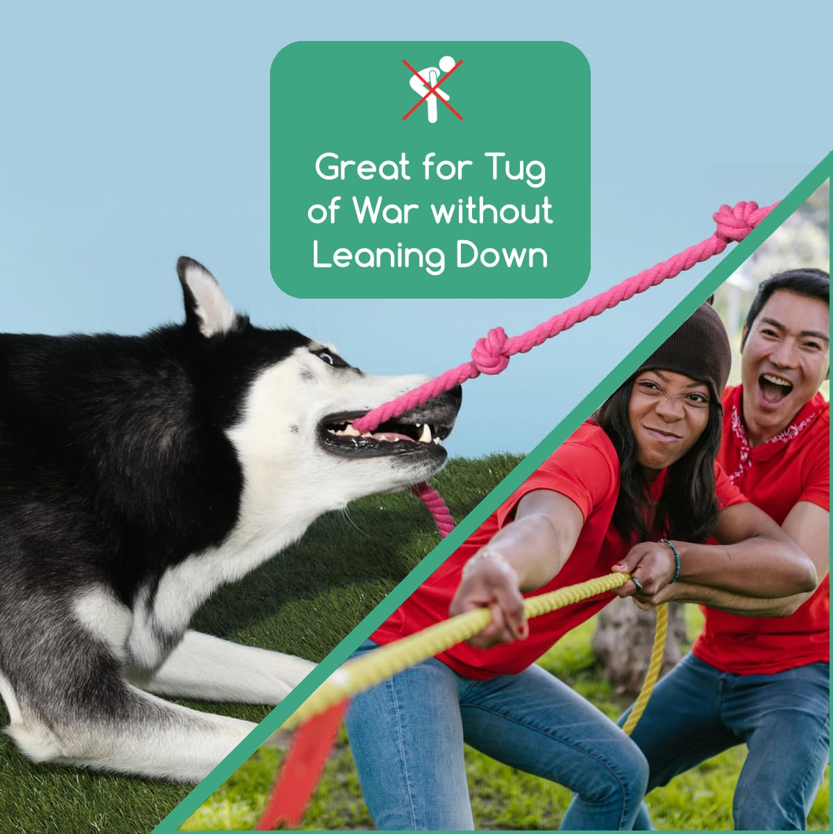 Tumbo Tough Tug Rope Dog Toy - (Pink 5 ft Long Strong and Durable Rope Pull Toy with Handle) TUG of WAR Dog Toy