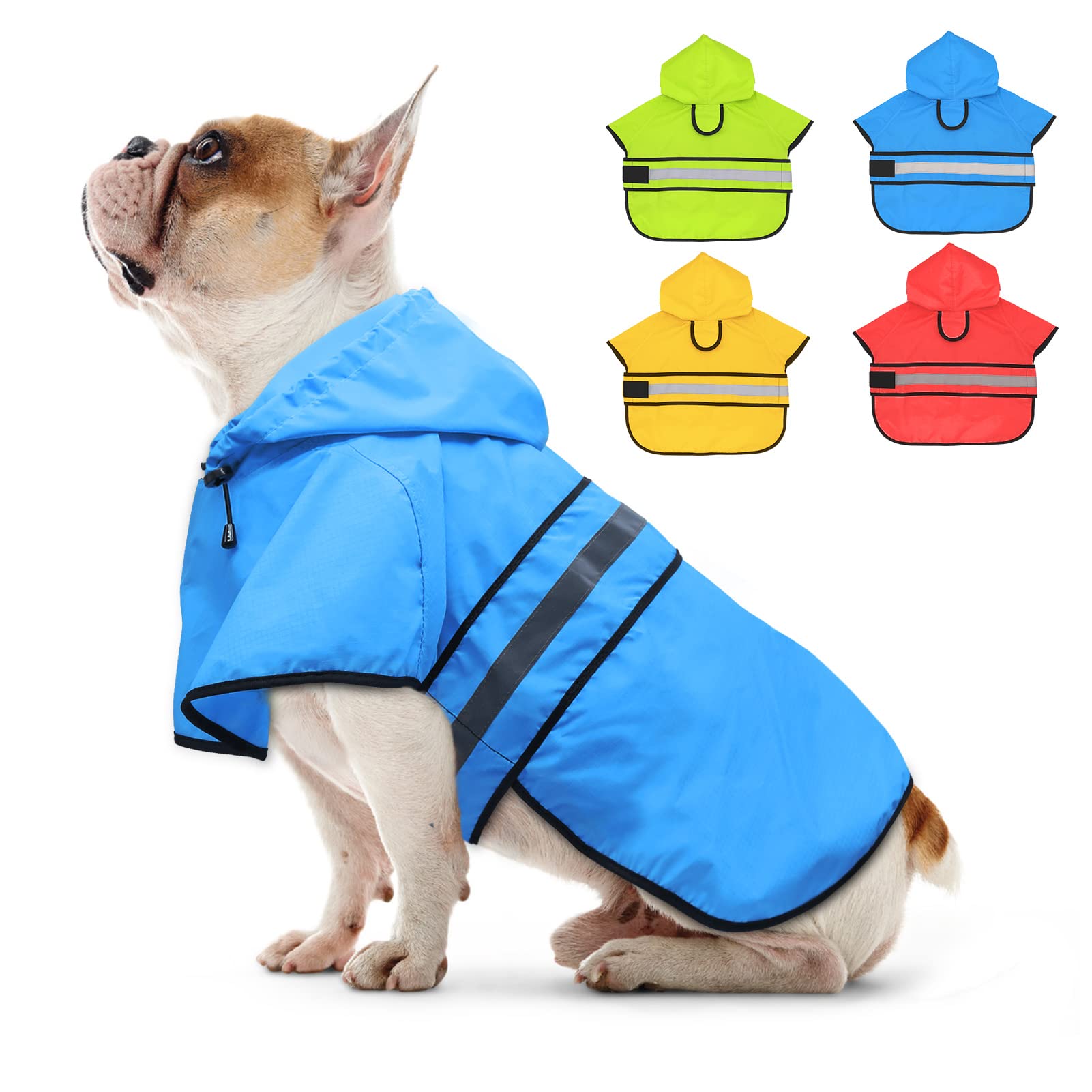 Candofly Dog Raincoat Hooded Poncho - Adjustable Waterproof Dog Rain Jacket Lightweight Reflective Dog Rain Coat Pet Slicker For Small Medium Large Dogs (Medium, Sky Blue)