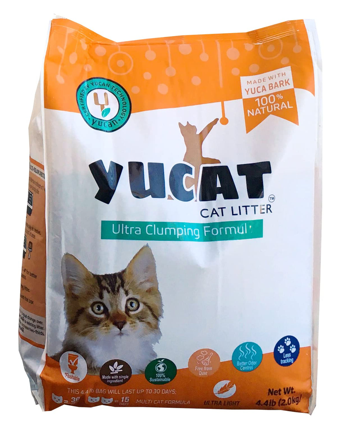 Yucat Ultra Clumping All Natural Cat Litter 4.4 Lb Bag - Biodegradable & Flushable Ultra Light Low Density Litter For Cats