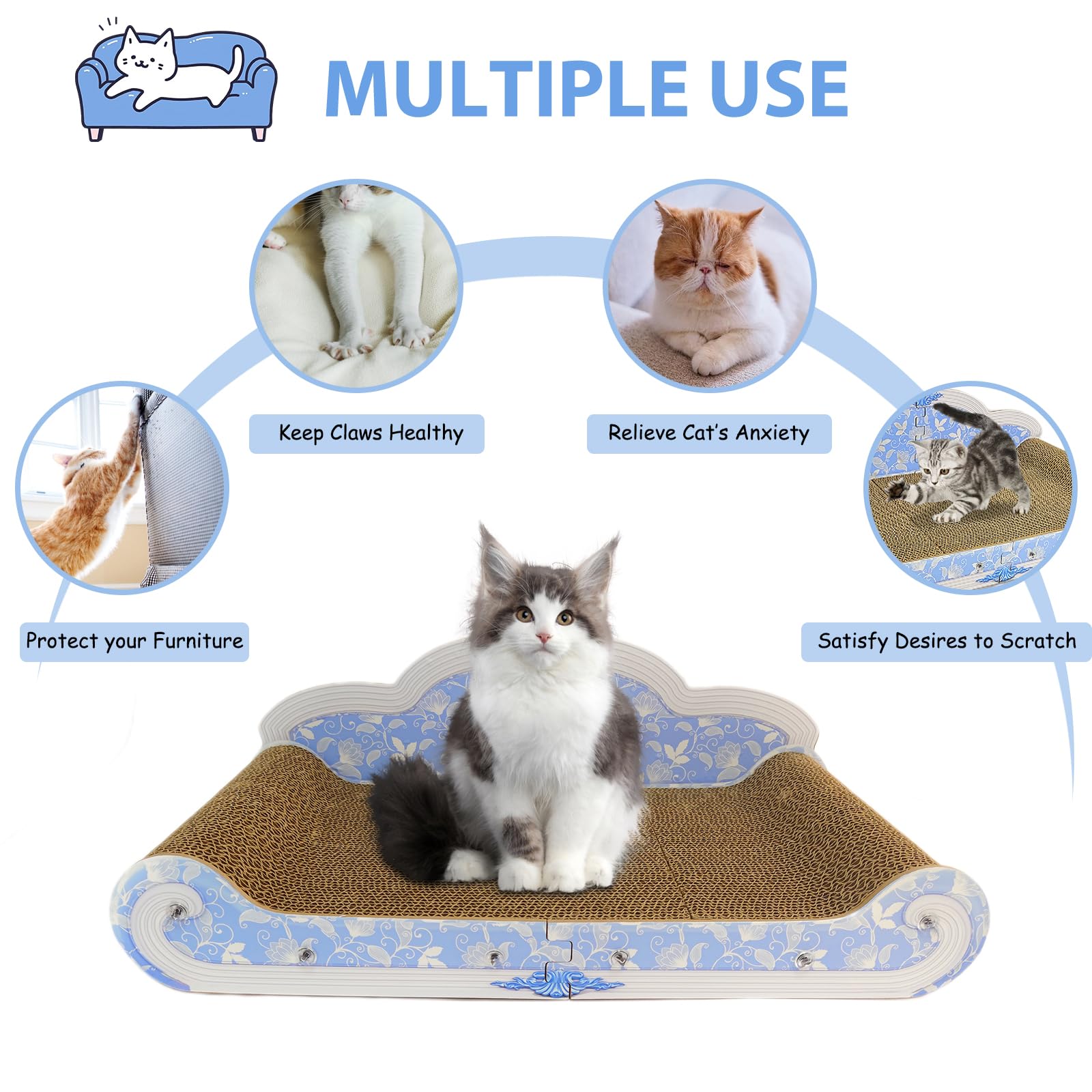 INRLKIT Luxury Cardboard Cat Scratcher Sofa Bed, Couch Shaped Cat Scratching Board, Cat Scratch Lounge with Catnip, Cat Scratche