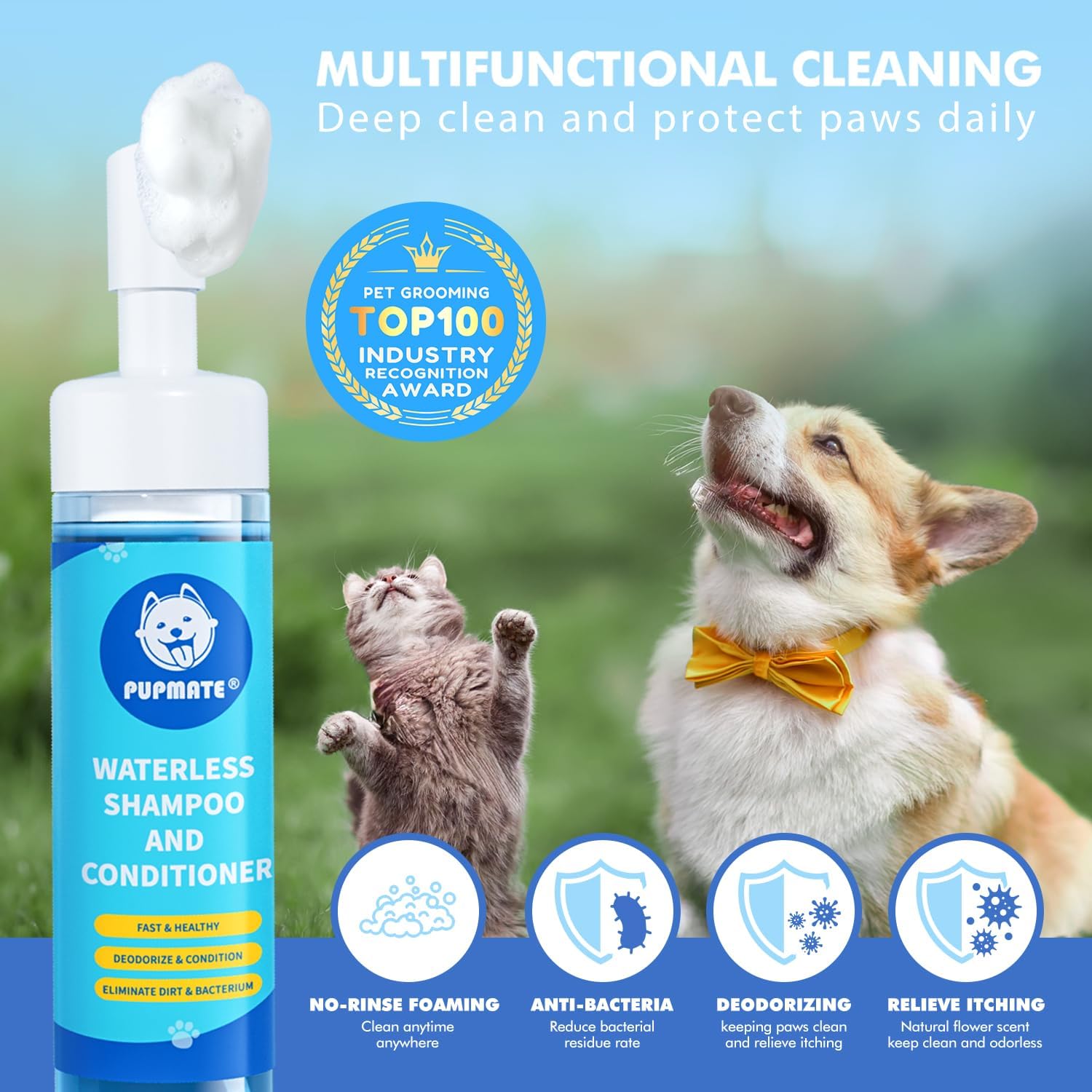 Paw Cleaner | No-Rinse Foaming Cleanser For Dogs Cats | 7 Fl Oz | Gentle And Safe | Pleasant Smell | Deep Clean Pet Paws | Bottl