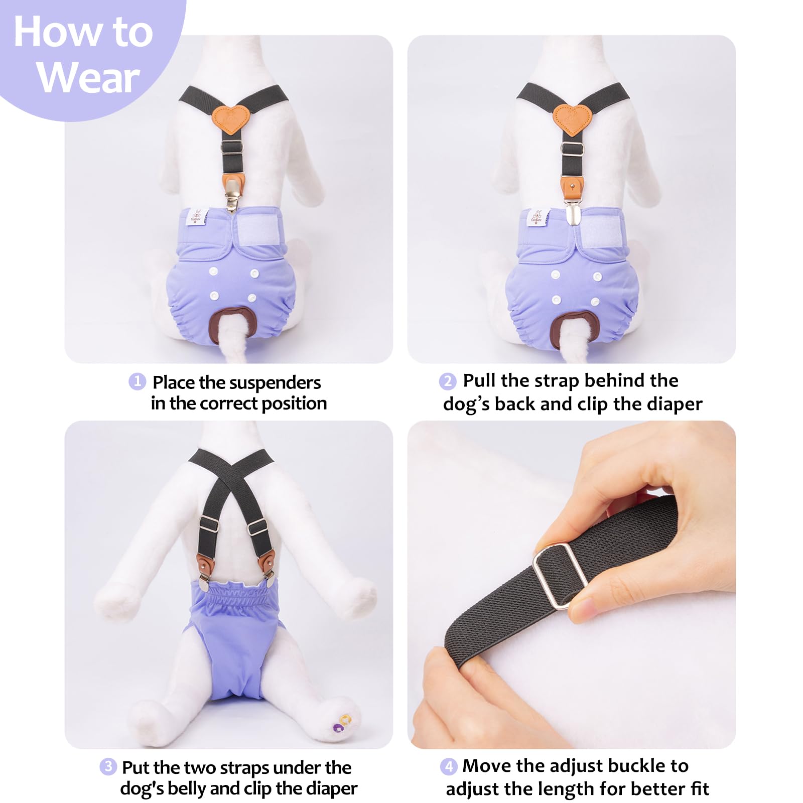 Cutebone Dog Diapers Female 3 Pack Reusable Doggy Diapers With One Suspender For Small Medium Large Dog Period Bdd01M