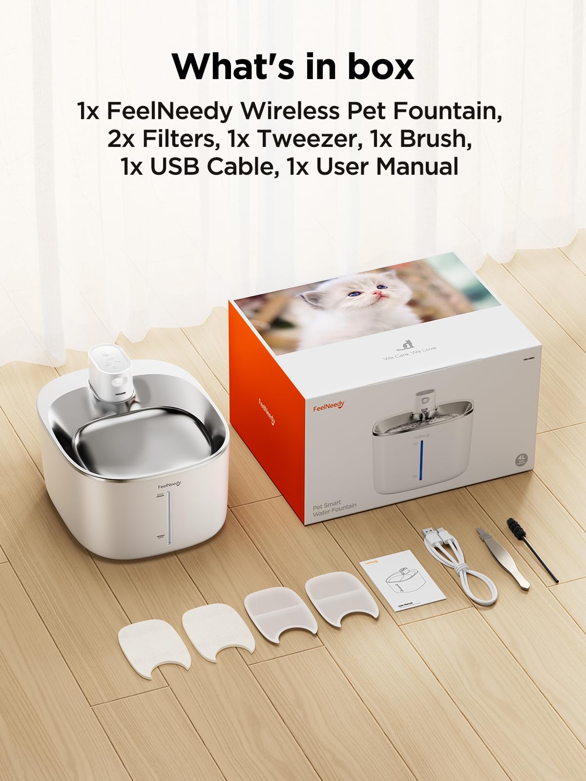 Wireless Cat Water Fountain With Sensor, 4000Mah Battery Operated, Feelneedy 4L/135 Fl Oz Pet Water Fountain For Cats And Dog, Ultra Quiet Cat Drinking Fountain With 2 Filters (White Ypd-C004P)