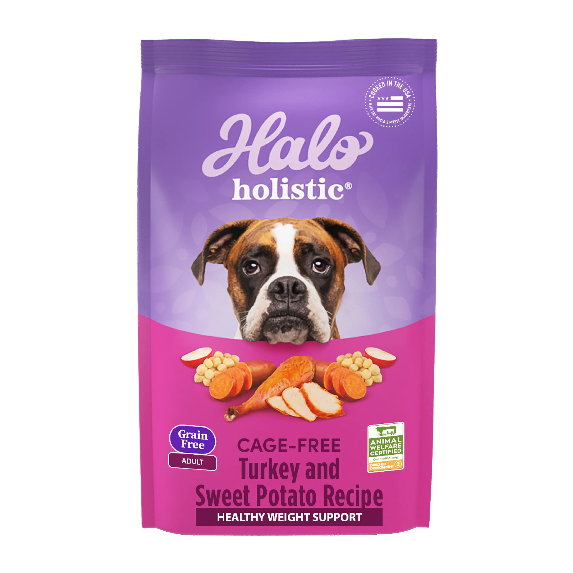 Halo Holistic Dog Food Cage Free Turkey & Sweet Potato Formula, Grain Free Dry Dog Food, for Healthy Weight Support, Kibble for 