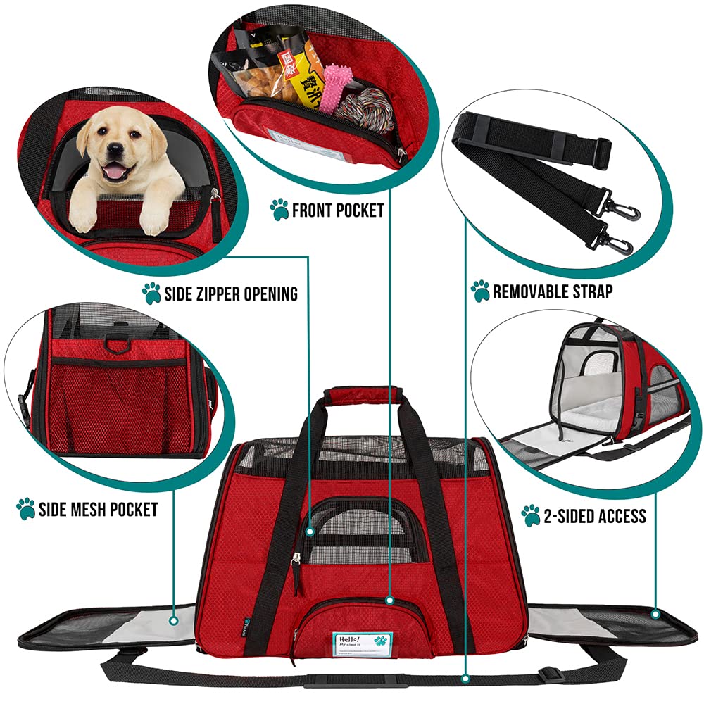Petami Airline Approved Pet Carrier For Cat, Soft Sided Dog Carrier For Small Dogs, Cat Travel Supplies Accessories For Indoor Cats, Ventilated Pet Carrying Bag Medium Large Kitten Puppy, Large Red