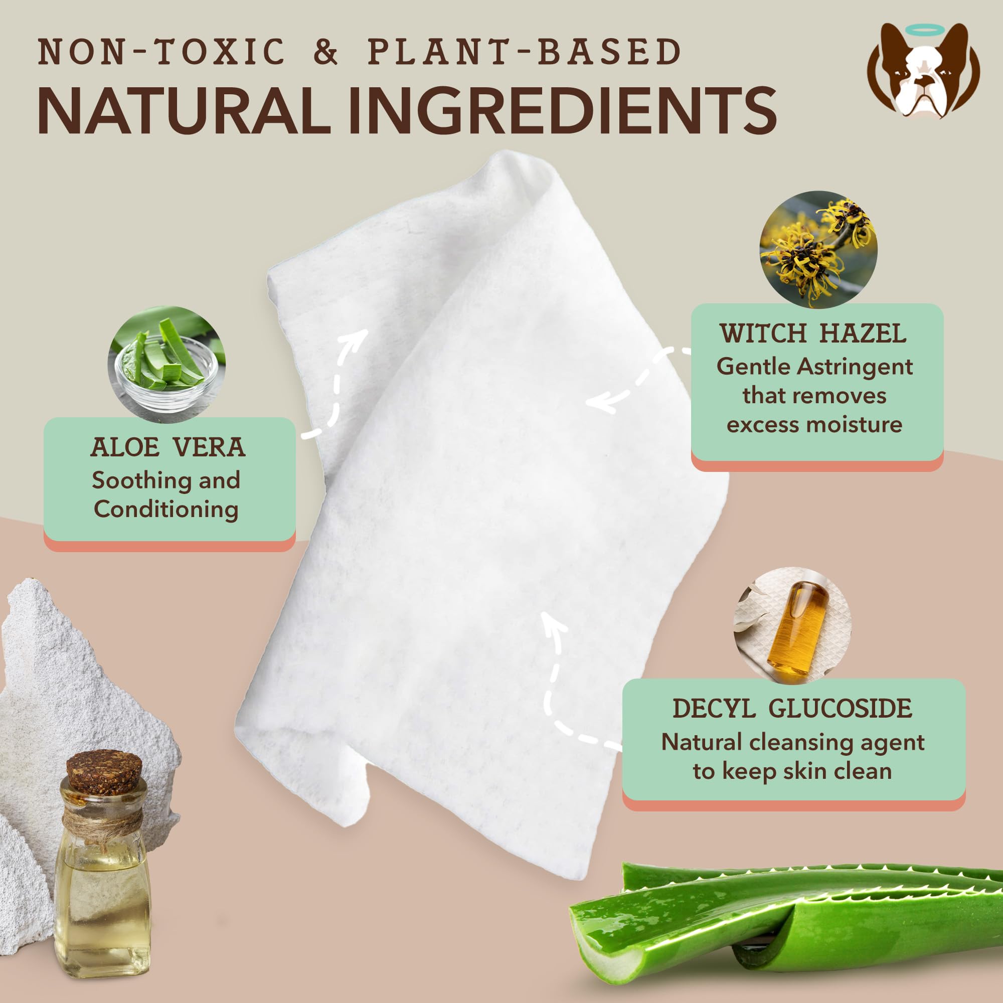 Natural Dog Company Grooming Wipes With Aloe Vera, Cleanses, Soothes, & Deodorizes, Fragrance Free, Hypoallergenic, Biodegradabl