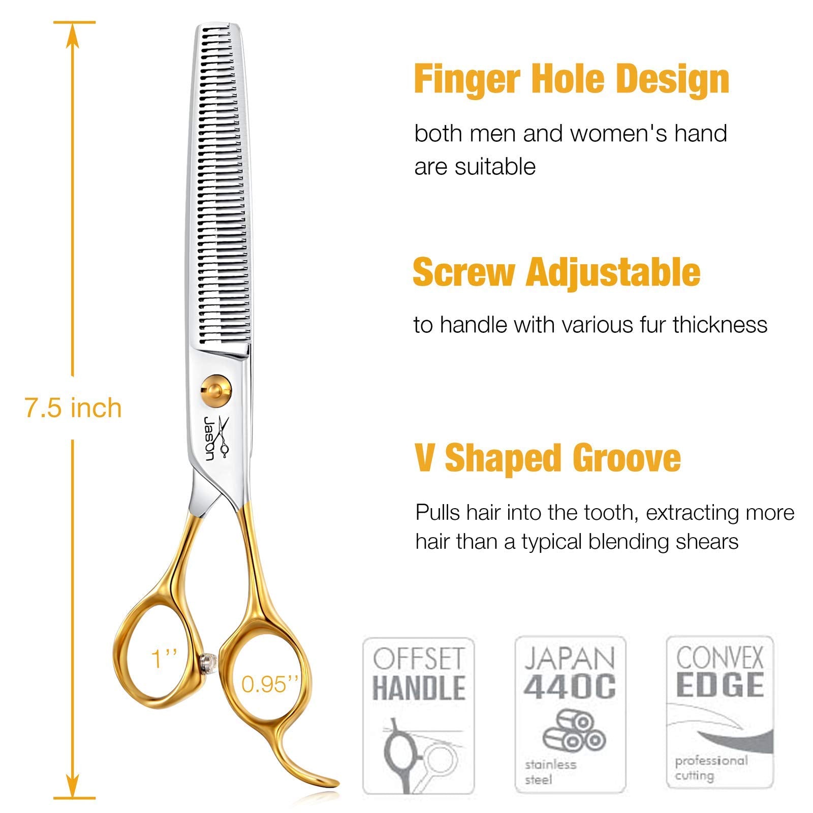 Jason 7.5' Thinning Shears For Dogs 40-Teeth Dog Grooming Blending Shear Professional Pet Thinners Blender Scissors Trimming Kit For Groomers