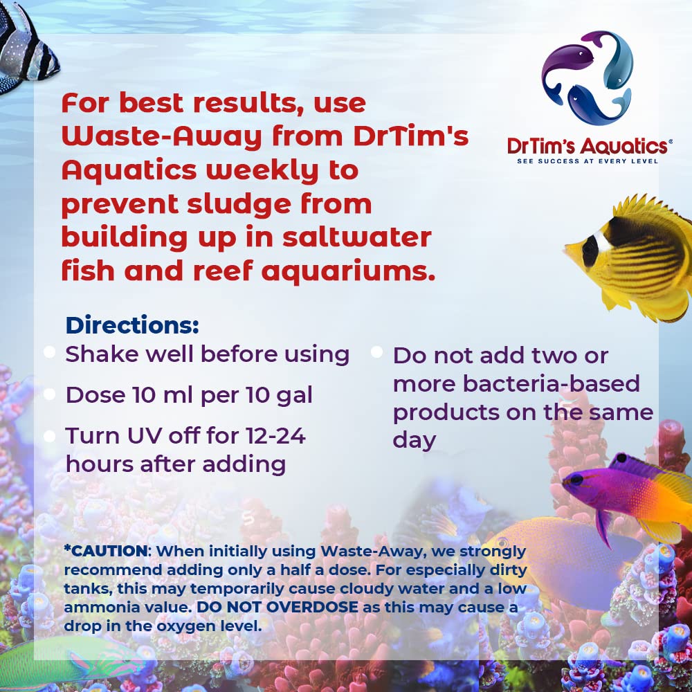 DrTim's Aquatics Saltwater Waste-Away - Natural Fish Tank & Aquarium Waste Management Solution for Dissolving Cleaning Organic S