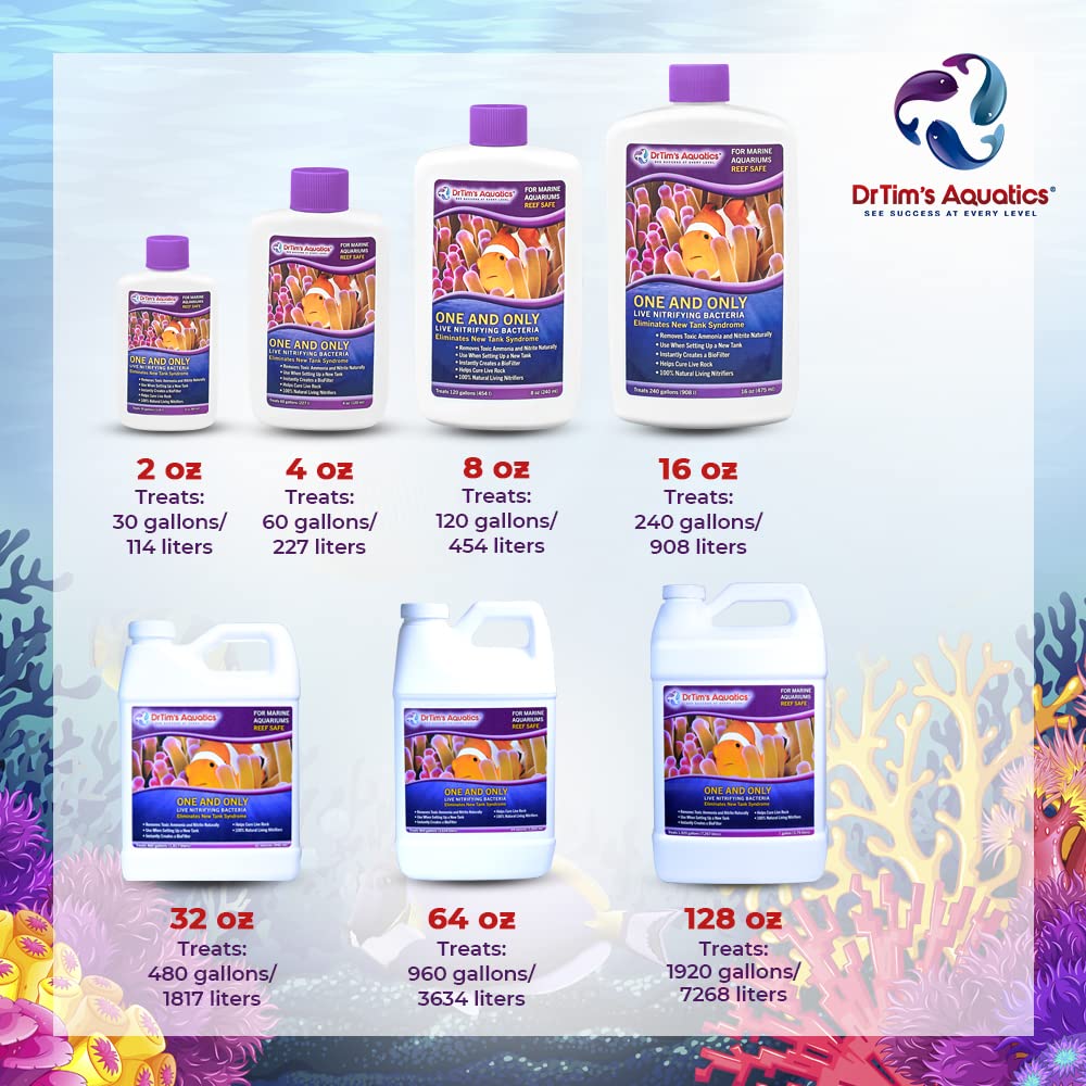 DrTims Aquatics Reef One & Only Nitrifying Bacteria - For Reef, Nano and Seahorse Aquaria, New Fish Tanks, Aquariums, Disease T