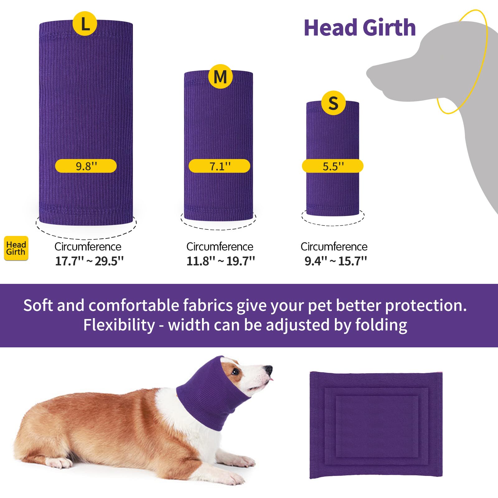 Nanaki Dog Hood Calming Ear Wrap - Quiet Headband, Head Cover Snood, Fireworks Muffs, Grooming And Force Drying Pet Protector Fo