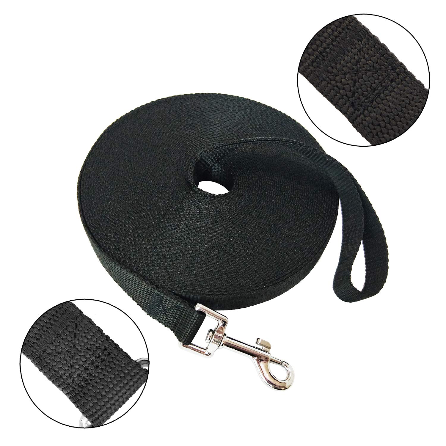Nylon Training Dog Leash For Small Medium Large Dogs, 15Ft 20Ft 30Ft 50Ft Long Leash Dog/Puppy Lead For Obedience Recall Training, Camping (50Ft, Black)