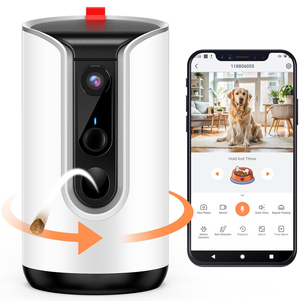 Fexfor 2K Pet Camera Security Dogs Camera, On-Device Ai Tracking And Pet Monitoring, 360° View, With Treat Dispenser, Local Storage, 2-Way Audio, Phone App, Motion Only Alert, Black