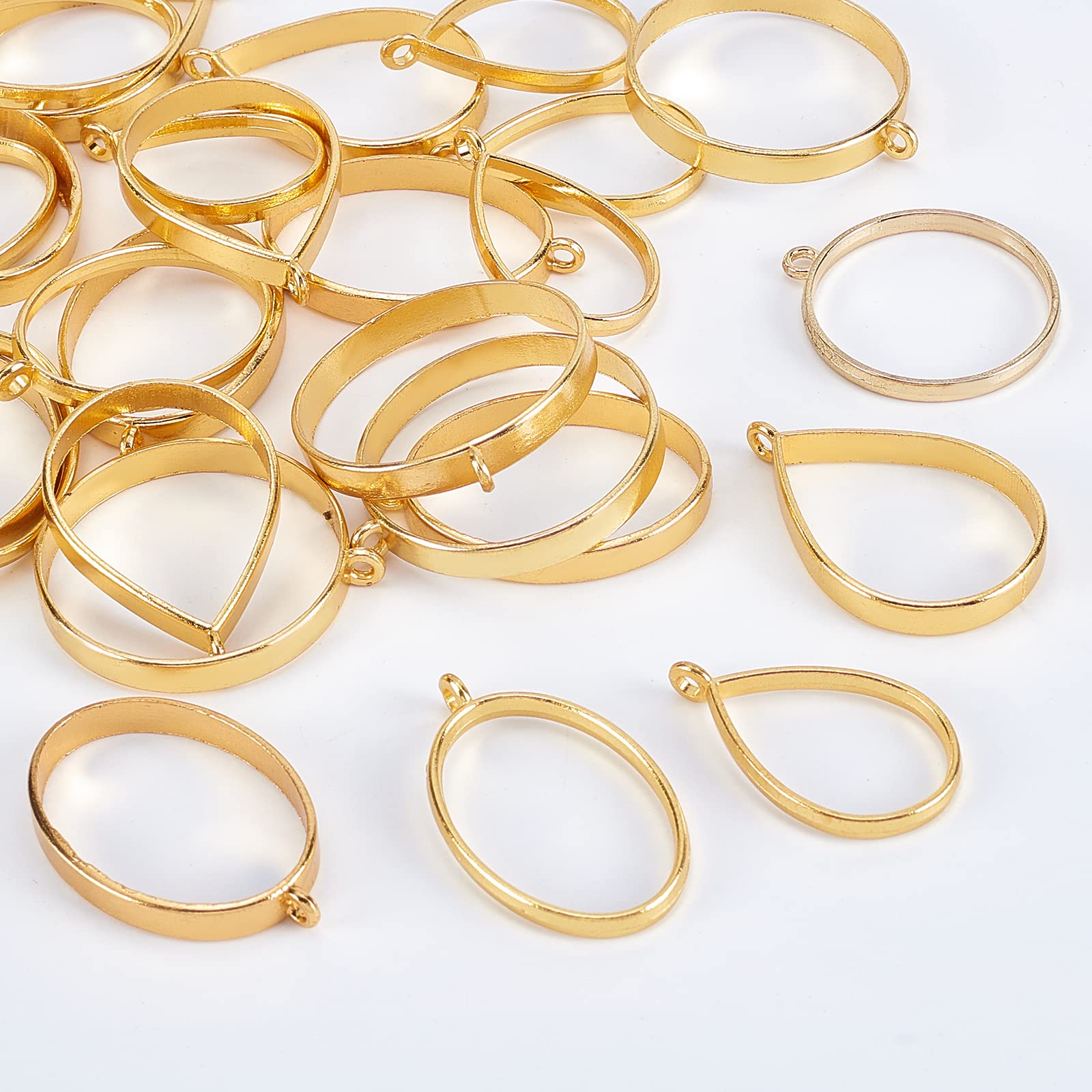 Olycraft 30Pcs Open Back Bezel Pendant Charms Gold Round Frame Pendants Bezel Charms Open Back Frame With 1 Loop For Jewelry Mak