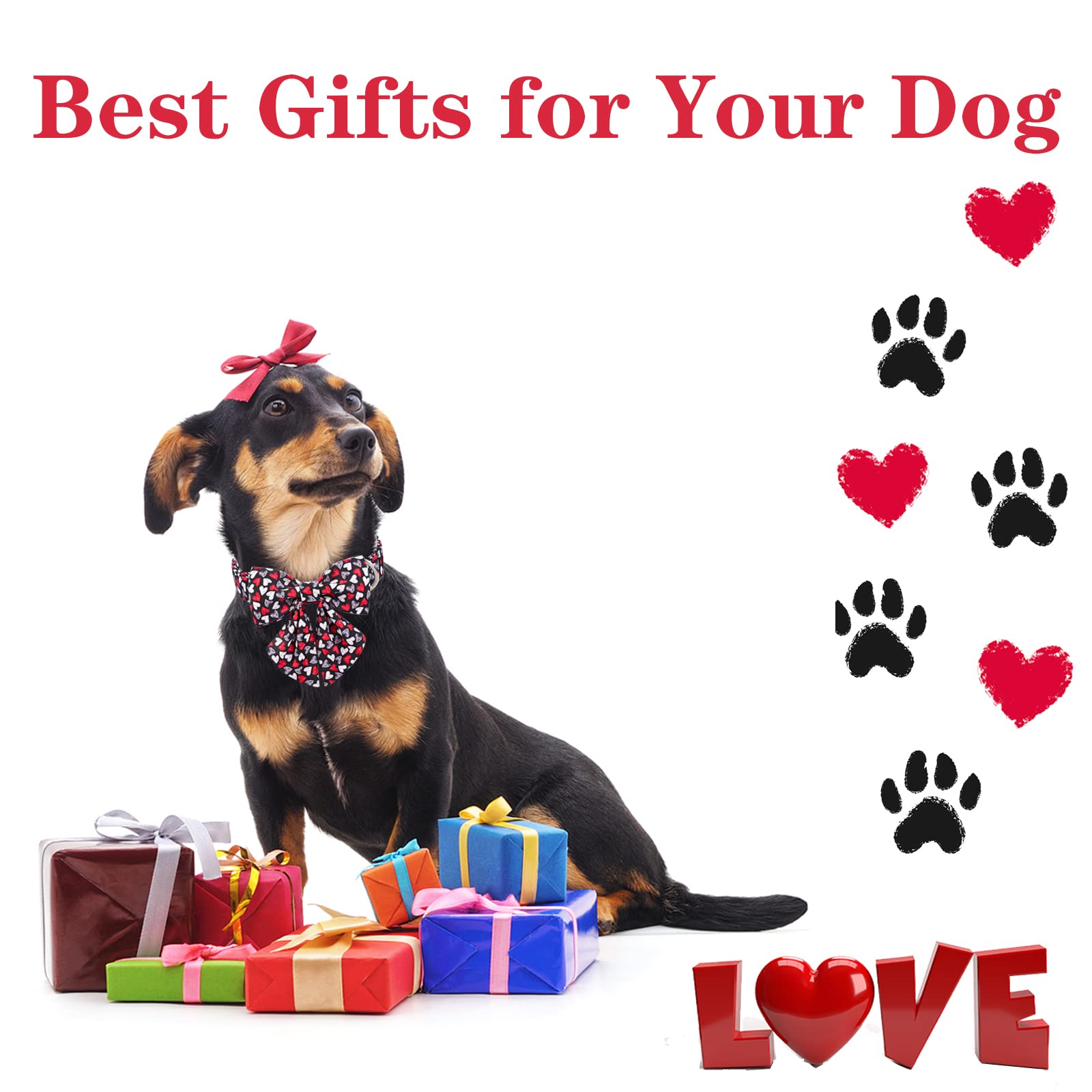 Unique Style Paws Valentine'S Day Dog Collar With Tie Black & Red Heart Puppy Collar Best Gothic Style Gift For Small Medium Lar