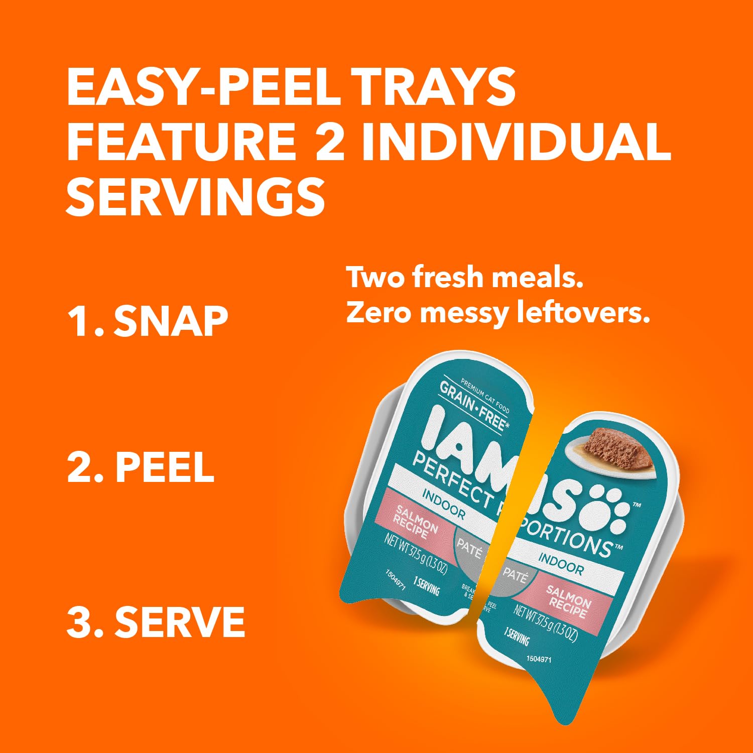 IAMS Perfect Portions Indoor Adult Grain Free Wet Cat Food Pat  , Salmon Recipe, 2.6 oz. Easy Peel Twin-Pack Trays (24 Count, 48
