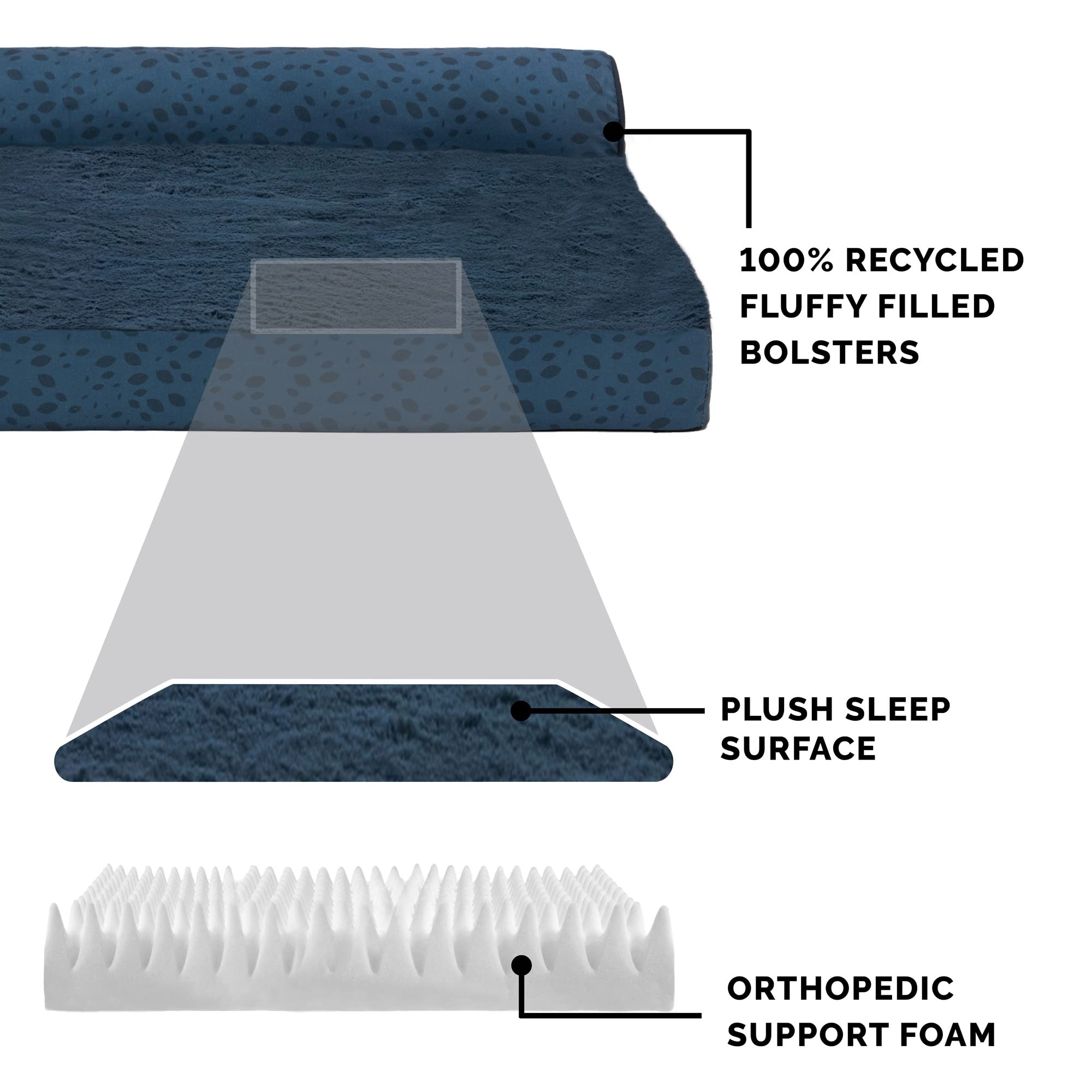 Furhaven Orthopedic Dog Bed For Large Dogs W/ Removable Bolsters & Washable Cover, For Dogs Up To 95 Lbs - Plush & Almond Print