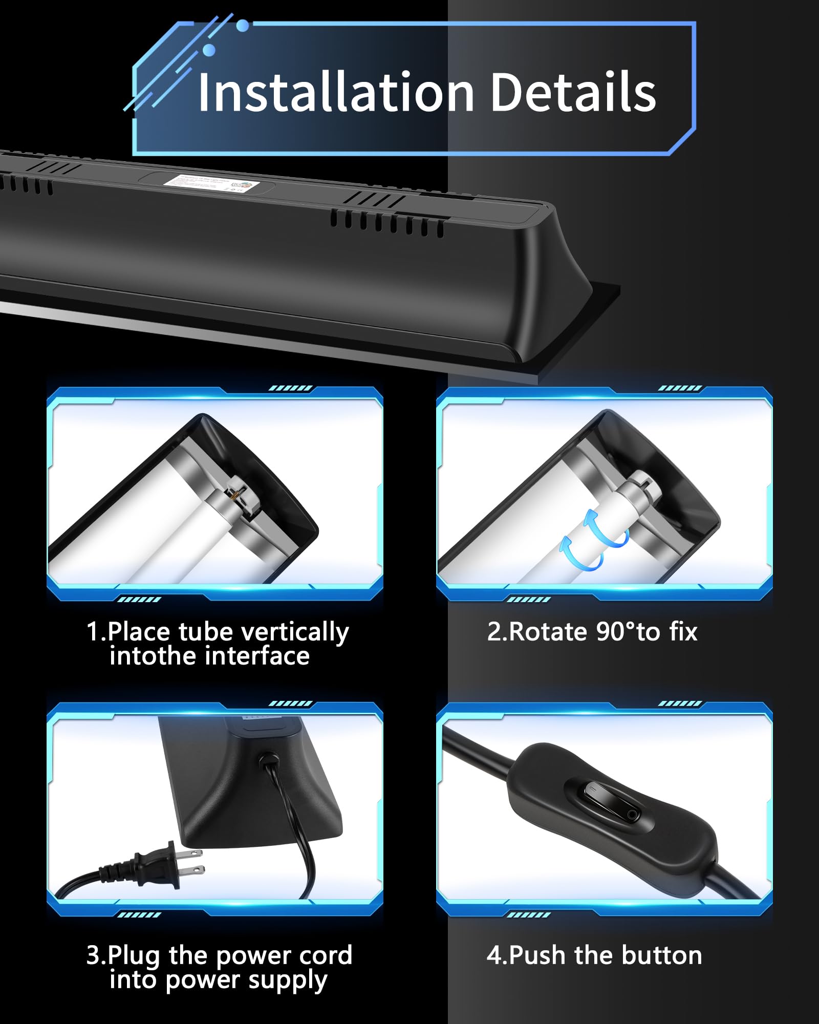 Lucky Herp T8 Reptile Light Fixture Combo Kit 15W (New Upgrade), Uvb Reptile Light Fixture With Desert Uvb 10.0 18'' Fluorescent