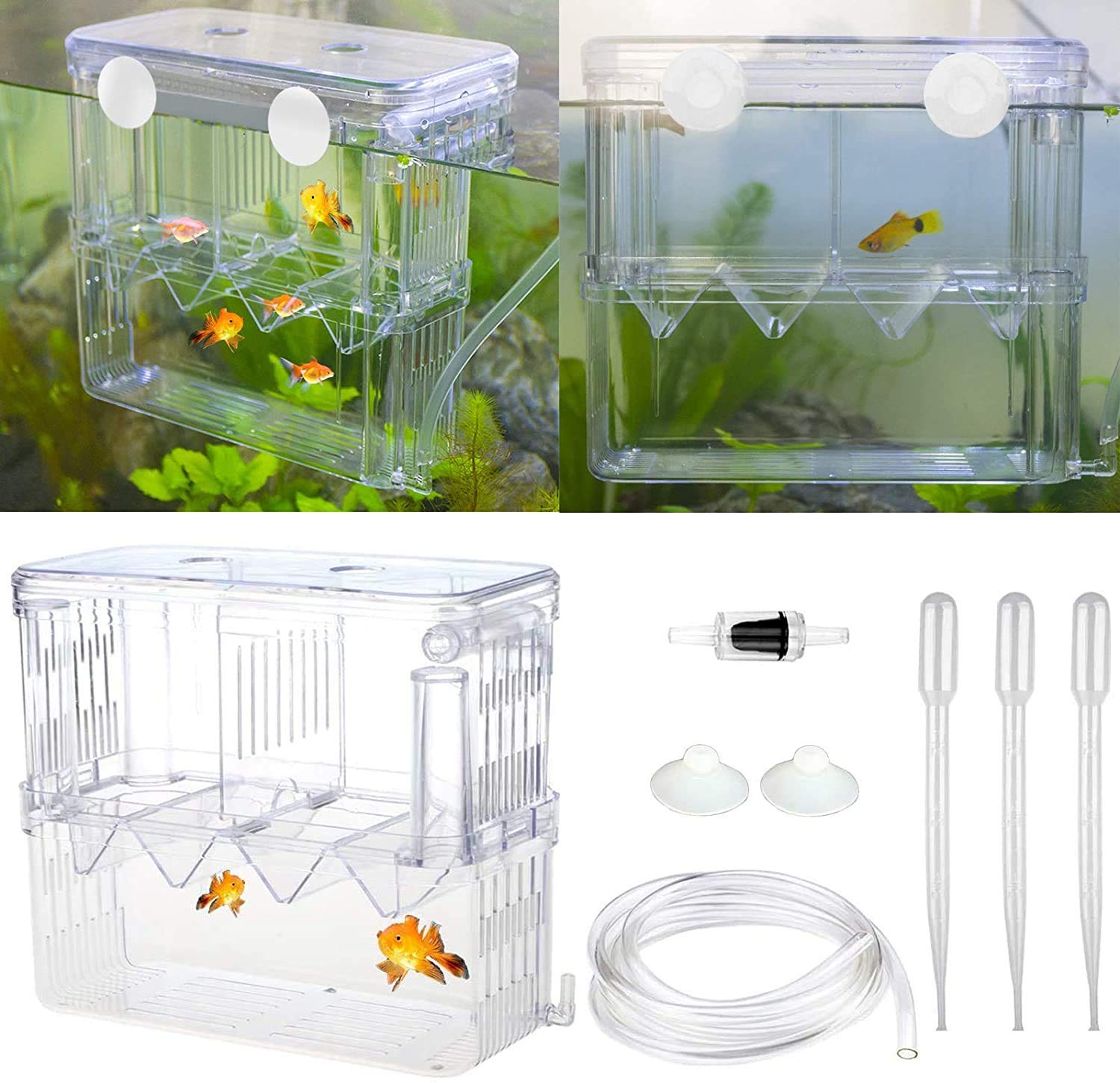 Senzeal Aquarium Fish Breeder Box Plastic Fish Isolation Breeding Box Hatching Incubator For Baby Fish Shrimp Clownfish Guppy