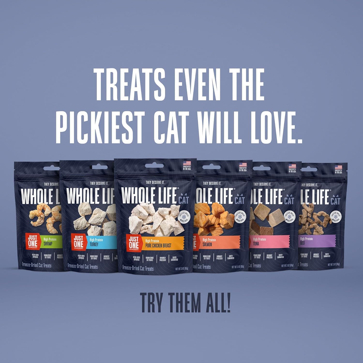 Whole Life Cat Just One Chicken Freeze Dried Cat Treats - Human Grade High Protein Food, Healthy Training Snacks, Freeze Dried C