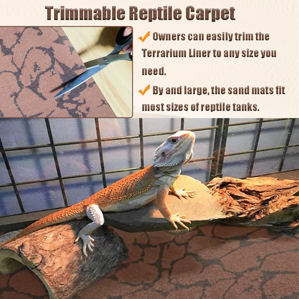 Tfwadmx Reptile Carpet Sand Mat For Bearded Dragon Terrarium Substrate Liner Brown Reversible Lizard Bedding Mats For Cage Leopard Gecko Tortoise Turtle Snake Chameleon With Tweezer 20'X 39'(1 Pcs)