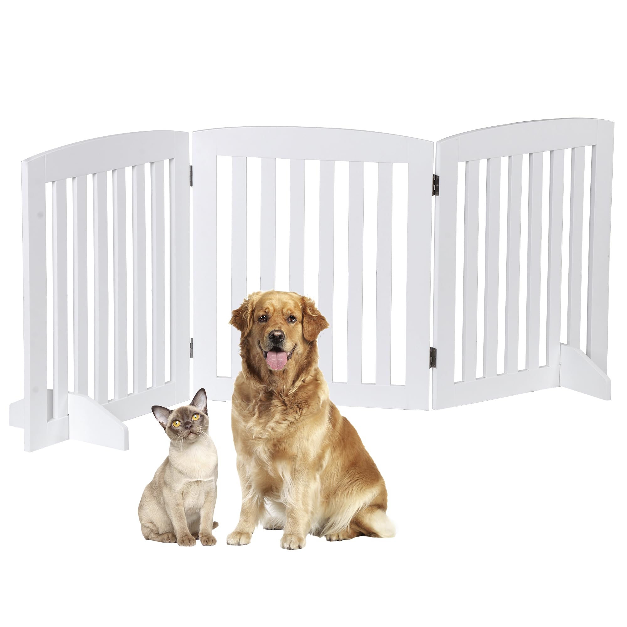 Freestanding Pet Dog Gate 24 Inch Foldable Dog Fence Indoor 3 Panel Extra Wide Wooden Dog Door For Stairs Hallways Doorways