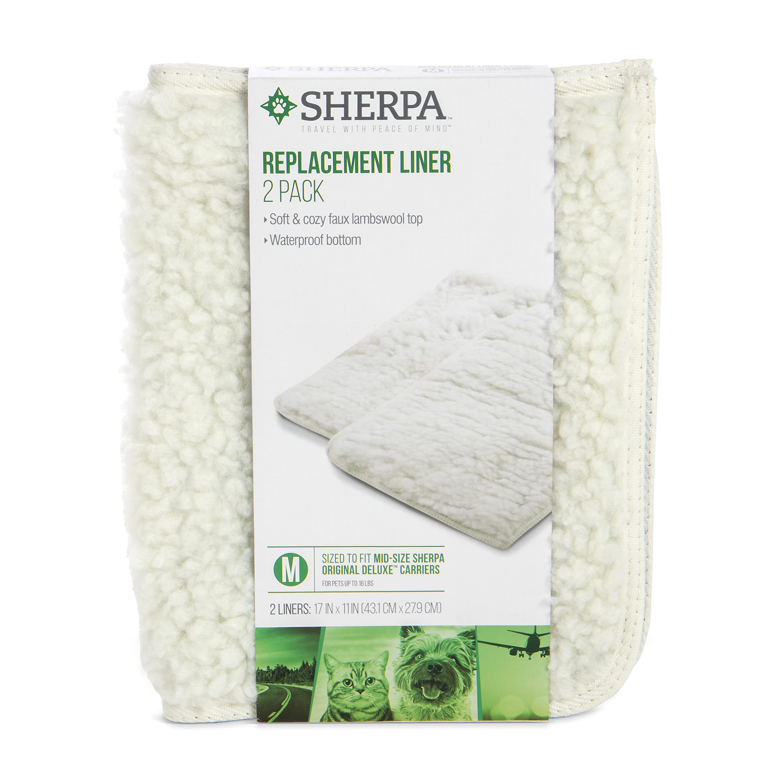 Sherpa (2 Count) Replacement Liners for Travel Pet Carriers - White, Medium