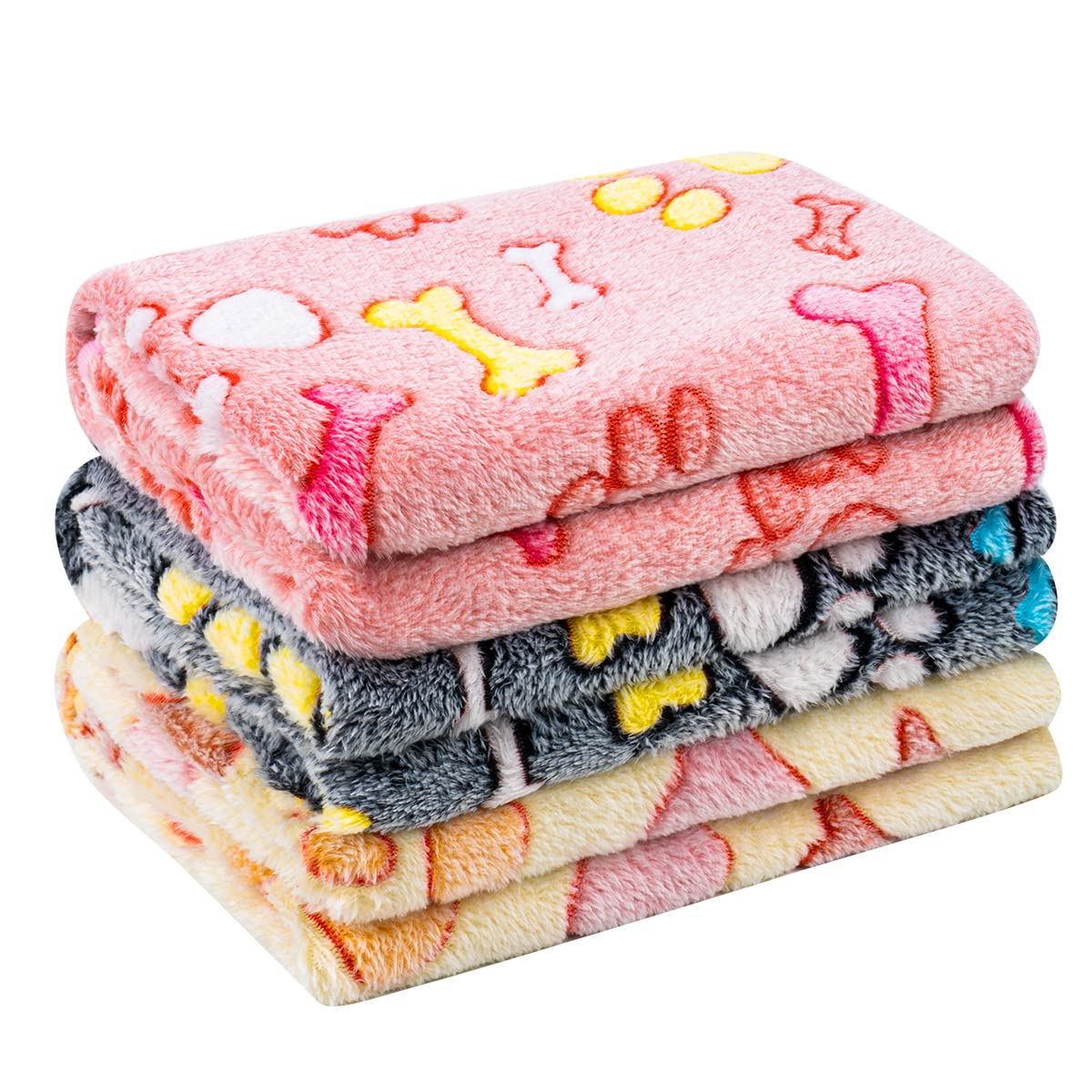 Pet Soft Blankets For Dogs - Fluffy Cats Dogs Blankets For Small Medium & Large Dogs, Cute Print Pet Throw Puppy Blankets Fleece (Bone, 3L), Large(41'*31')