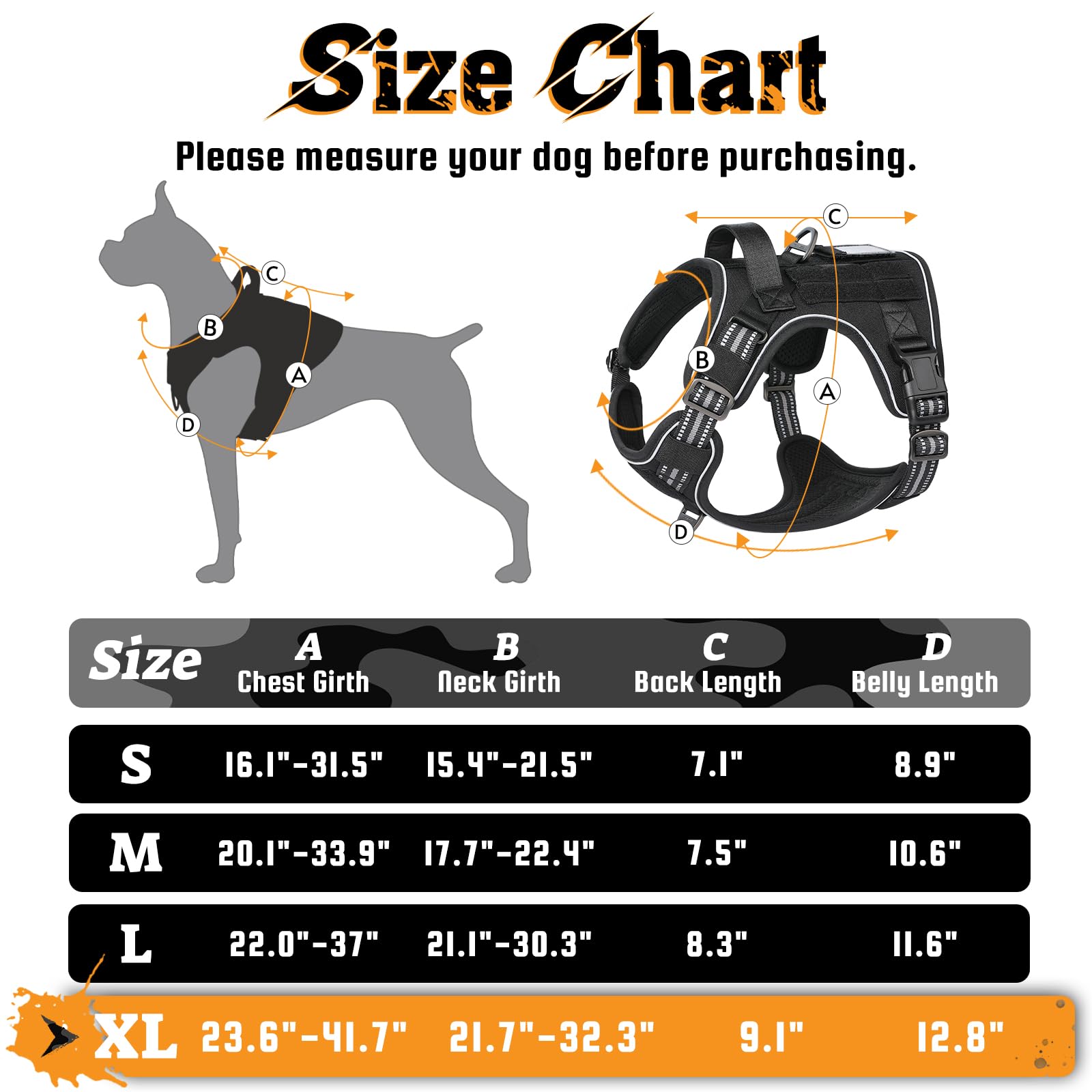 Rabbitgoo Dog Harness For Large Dogs No Pull, Tactical Service Dog Vest With Molle And Control Handle, Adjustable And Reflective Military Pet Harness For Easy Walking And Training, Black, Xl