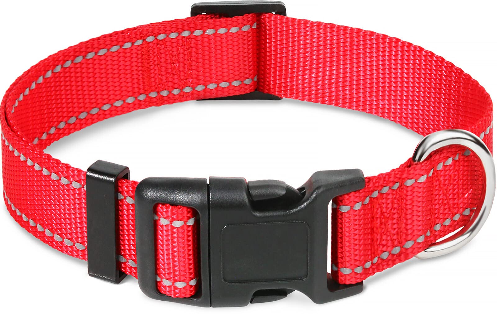 Taglory Reflective Adjustable Dog Collars For Puppy Small Medium Large Dogs, Thin Nylon Webbing And Quick Release Plastic Buckle(Red,Large)