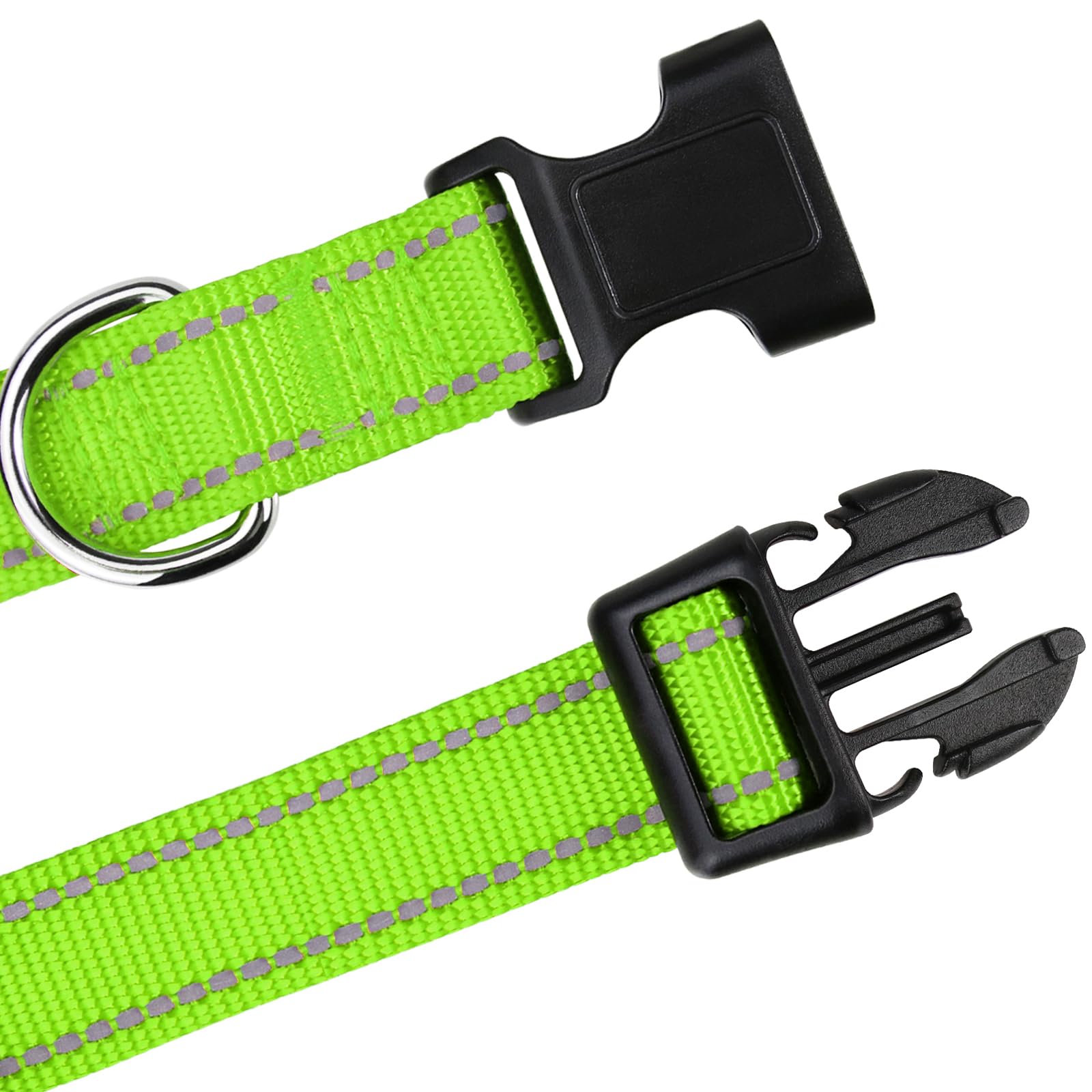 Tagme Reflective Nylon Dog Collars, Adjustable Classic Dog Collar With Quick Release Buckle For Extra Large Dogs, Green, 1'' Wid