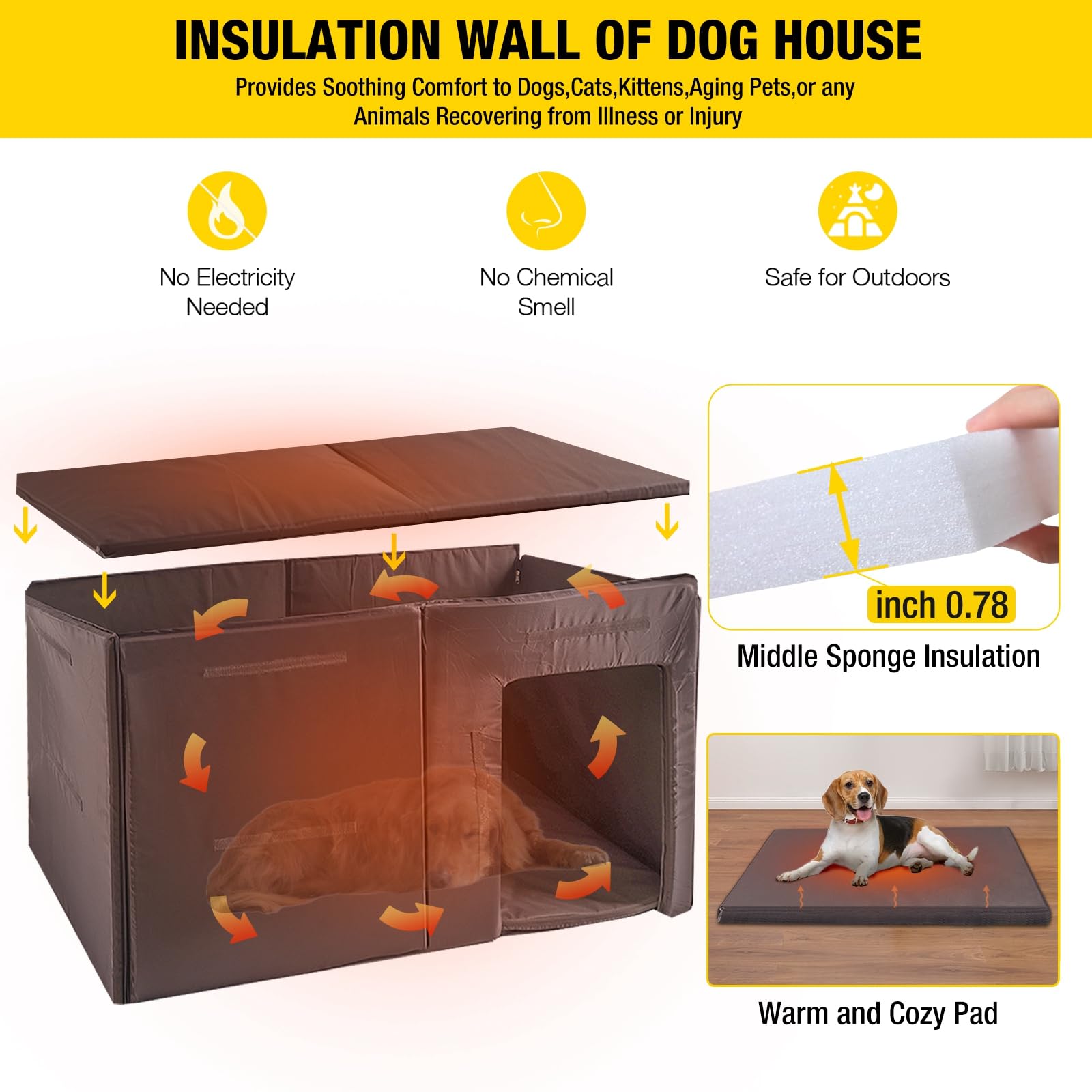 Aivituvin Dog House Outdoor 59' Extra Large Insulated Dog Kennel With Movable Insulation Liner,All-Around Iron Frame
