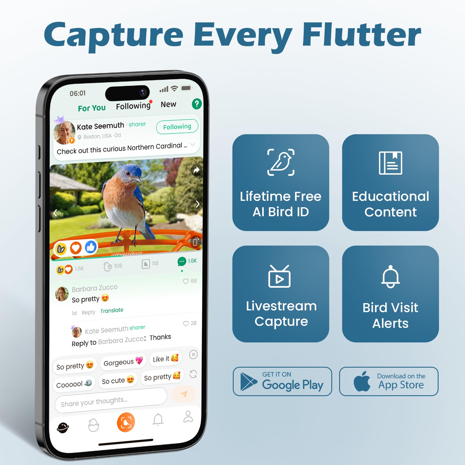 Smart Bird Feeder with Camera, Birdwatching Camera with Lifetime Free AI Identify Bird Species & Solar Panel, Auto Video Capture