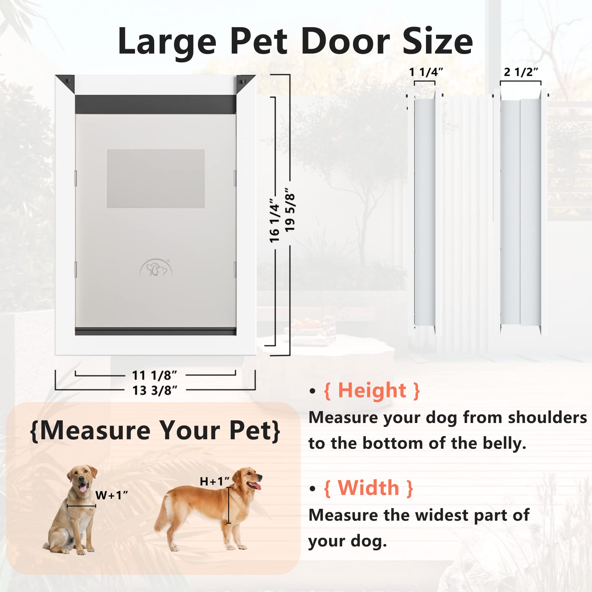 RESCUMASCER Aluminum Dog Door - Large White with Double Magnetic Flaps & Sliding Lock Panels, Pet Door for Dogs & Cats up to 40lbs (Model: RELAL32-1S