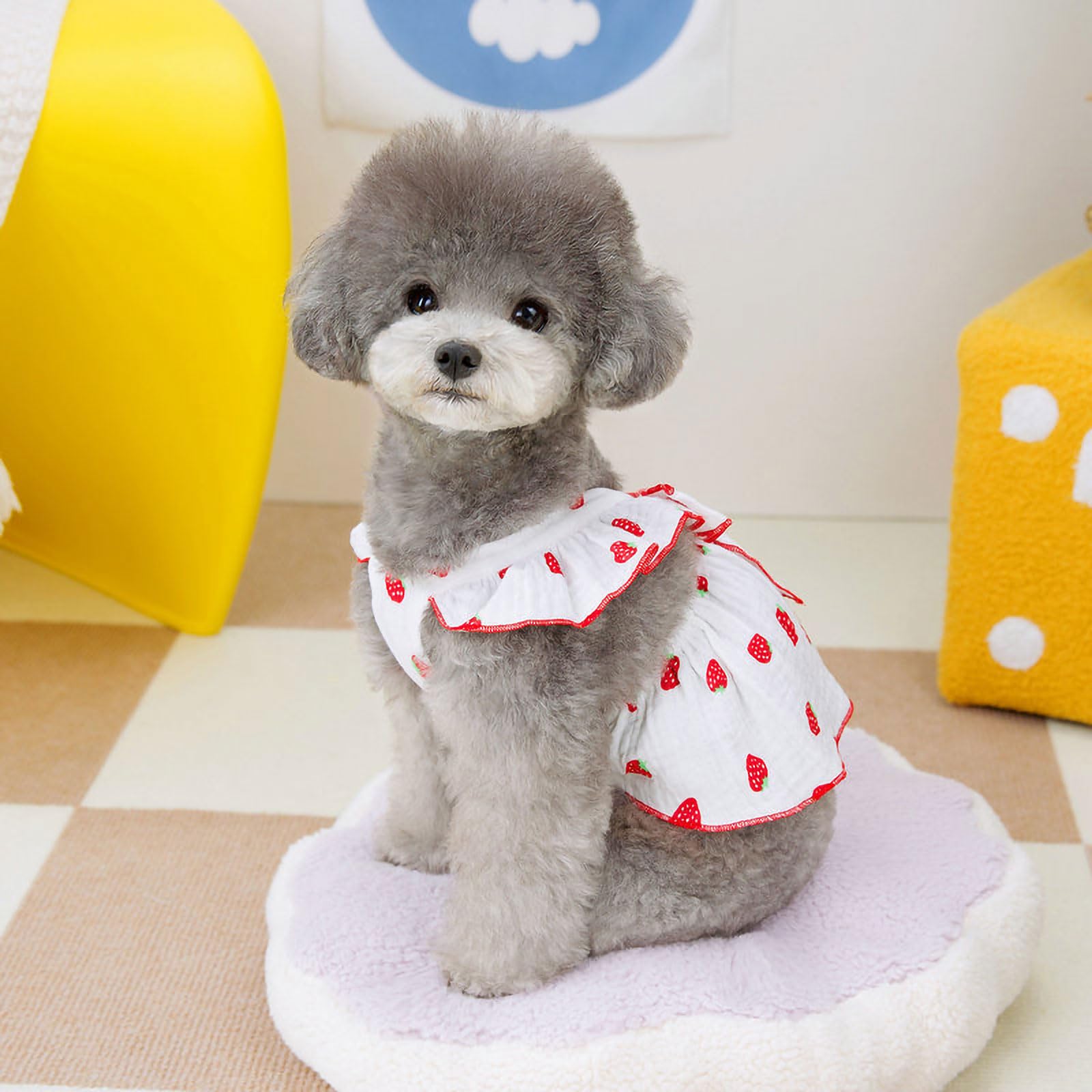 Dog Dresses For Small Dogs Girl Female Clothes Cat Clothes Cat Dress Cute Cotton Extra Summer Clothes Bow Decor Printed Strawber