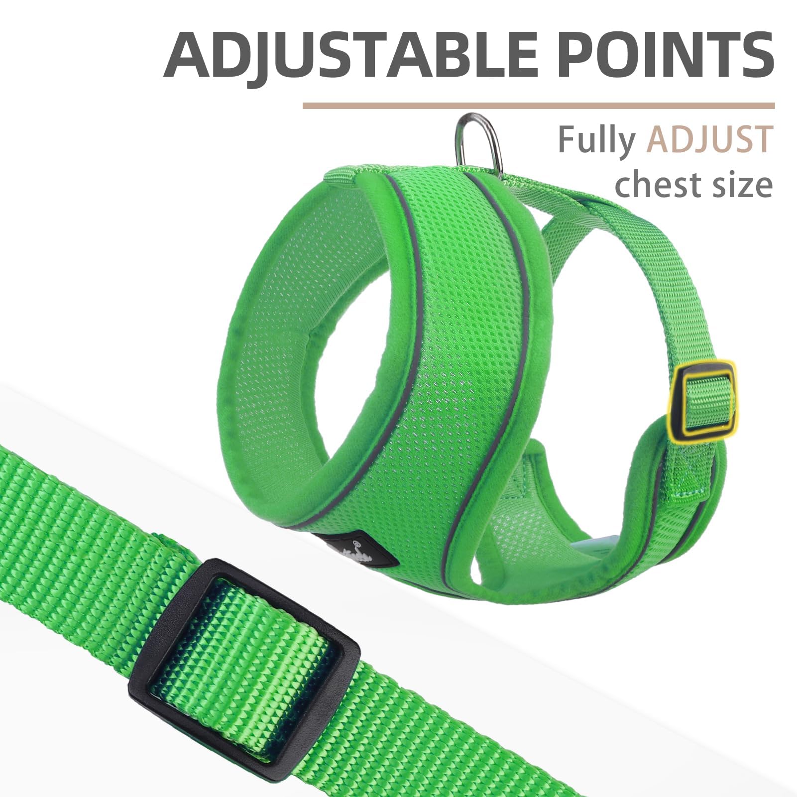 Pupteck Soft Mesh Dog Harness And Leash Set Pet Puppy Cat Comfort Padded Vest No Pull Harnesses, Solid Green, S