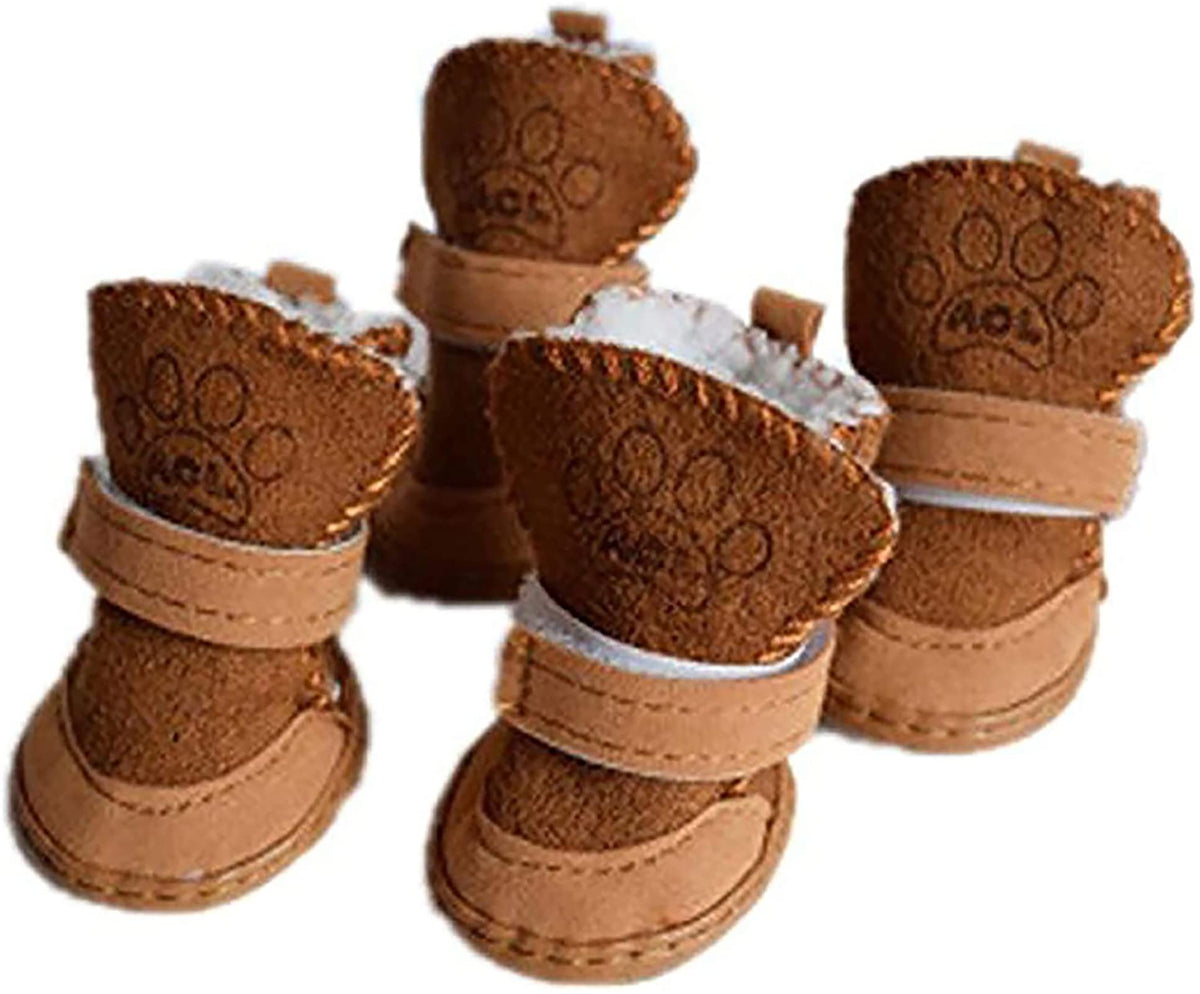 Gabefish Puppy Cute Cozy Warm Anti Slip Winter Boots For Small Medium Dogs Pets Cats Velcro Thicken Fleece Snow Shoes Brown Medium