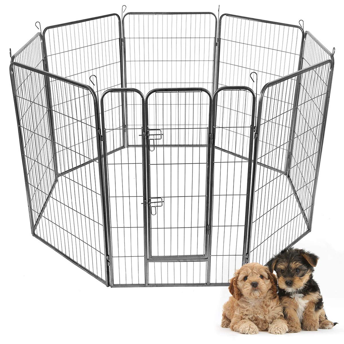 Giantex 48 Inch Dog Fence With Door, 16/8 Panels Dog Playpen For Outside Large Dogs, Portable Pet Playpen Fencing Enclosures, Heavy Duty Metal Camping Dog Fences For The Yard (8 Panels, 48 Inch)