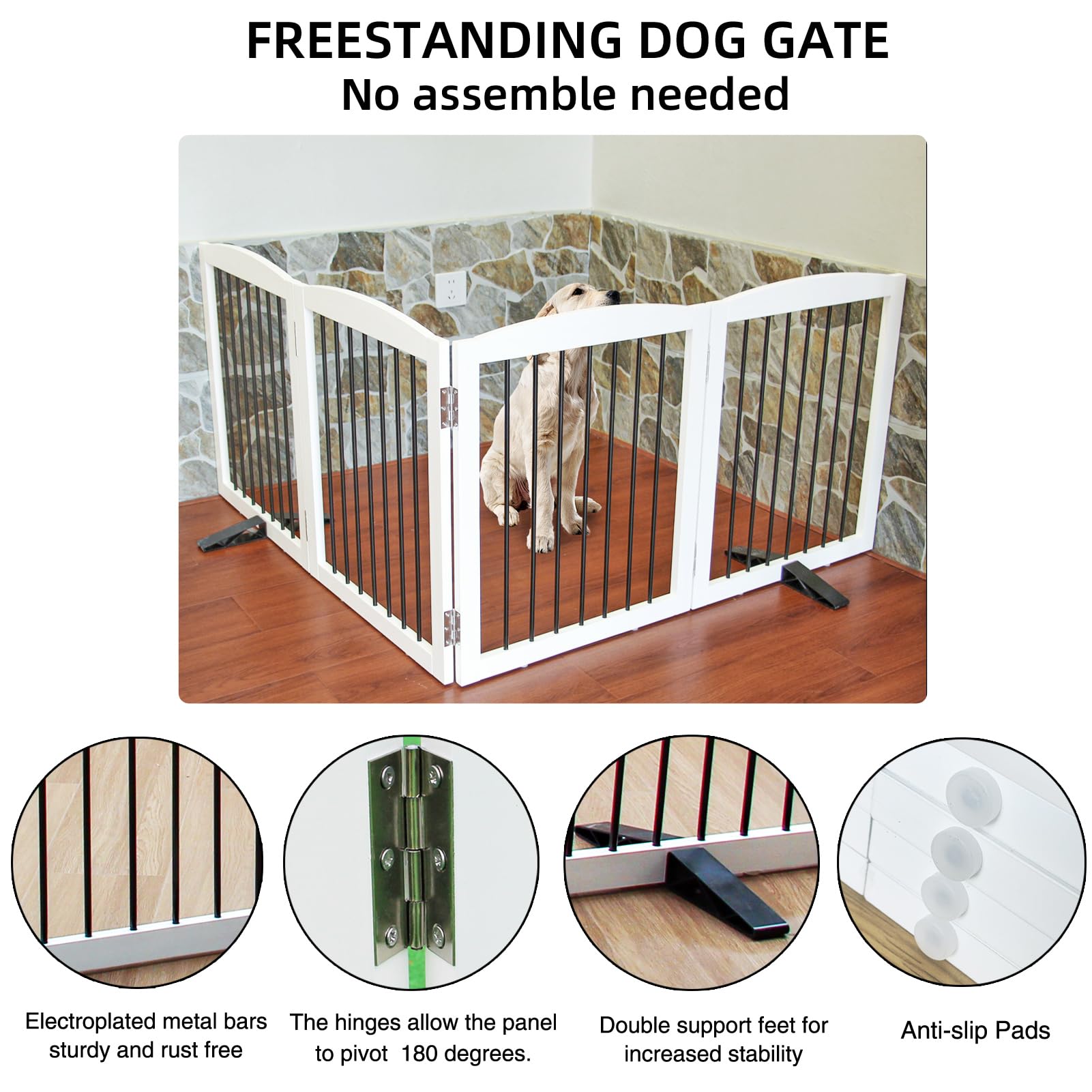 SFJC Freestanding Panel Dog Gate for Indoor, Doorways,Stairs, or Hallways,Foldable Wooden Dog Gates for House,Pet Gate for Dogs,