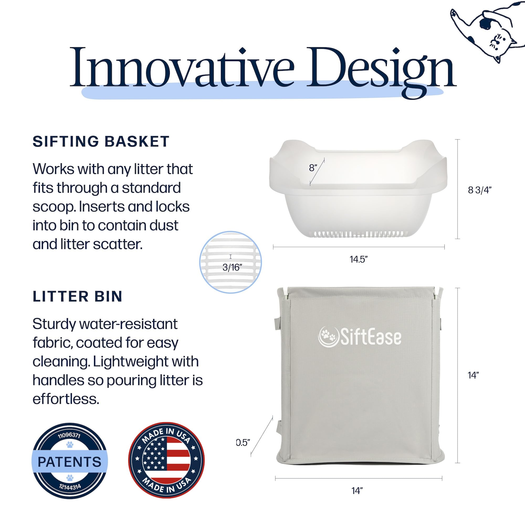 Cat Litter Sifter - Siftease Sifting Litter Box Cleaner, Fast & Easy Scoop Free Cleaning, Large Sift With Bin For Longer Lasting