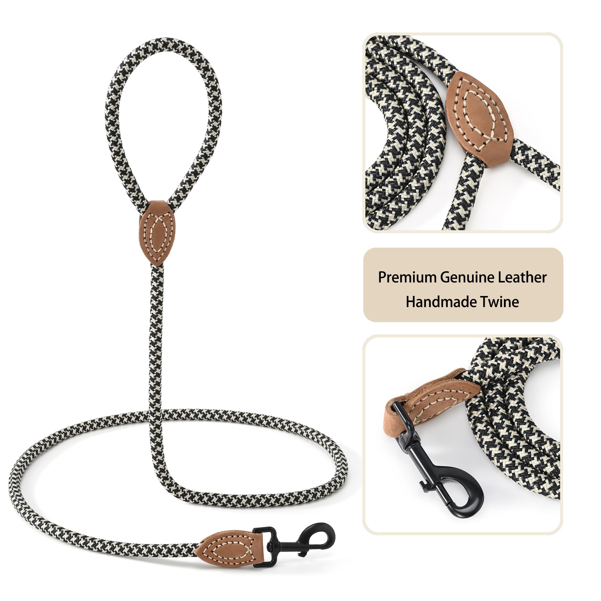 Mile High Life | Mountain Climbing Dog Rope Leash With Heavy Duty Metal Sturdy Clasp | Genuine Leather Tailored Connection With