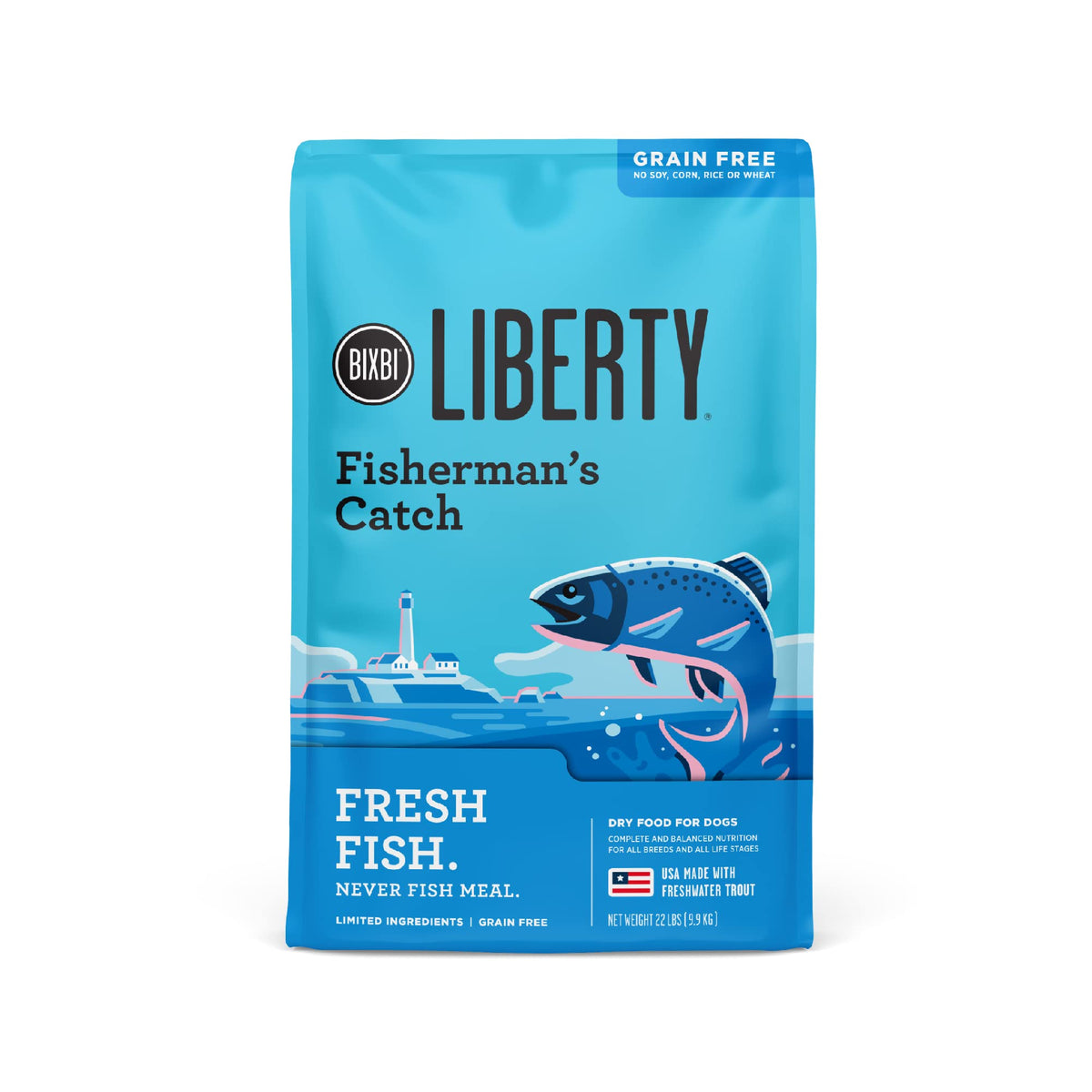 Bixbi Liberty Grain Free Dry Dog Food, Fisherman'S Catch, 22 Lbs - Fresh Fish, No Fish Meal - Gently Steamed & Cooked - No Soy, Corn, Rice Or Wheat For Easy Digestion - Usa Made