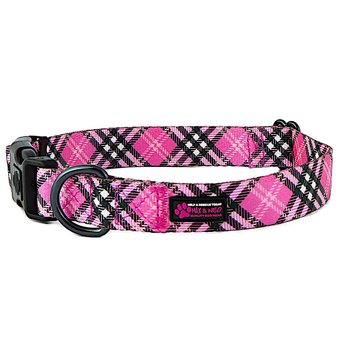 Max And Neo Plaid Pattern Neo Dog Collar - We Donate A Collar To A Dog Rescue For Every Collar Sold (Pink, Medium)