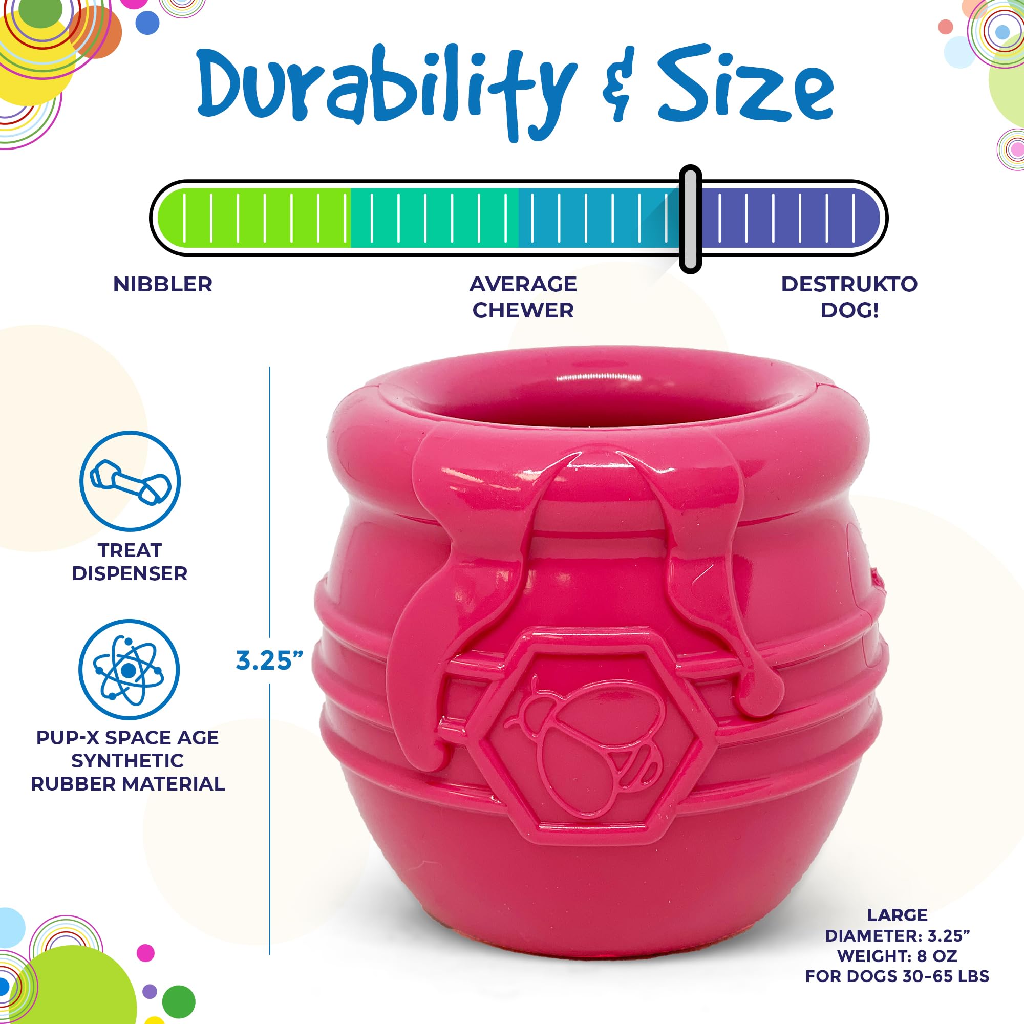 SodaPup Honey Pot - Durable Dog Treat Dispenser & Enrichment Toy Made in USA from Non-Toxic, Pet Safe, Food Safe Natural Rubber