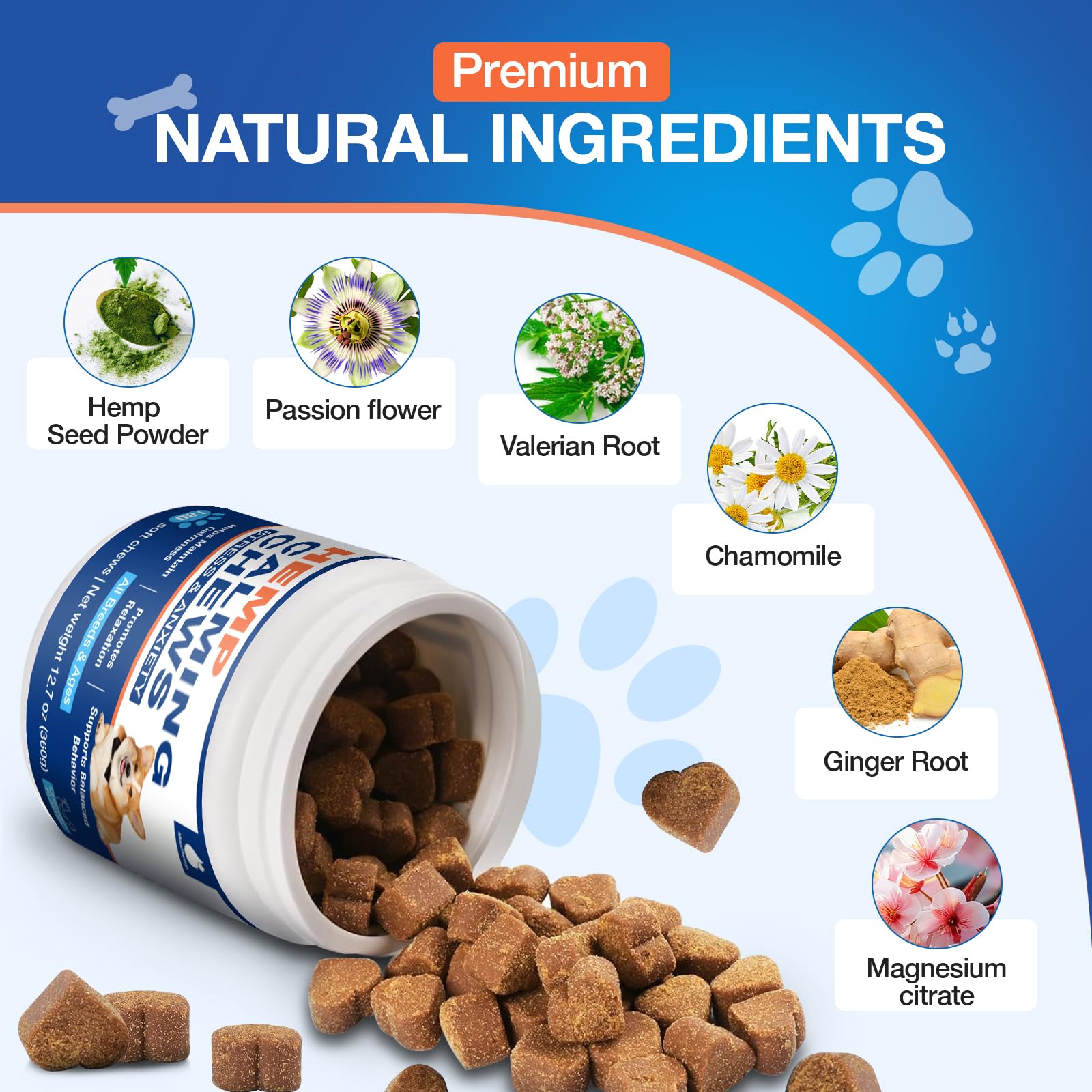 MaxHemp Calming Chews for Dogs - 180 Soft Treats for Anxiety Relief, Stress & Joint Support - Model MXDCC180 - Blue