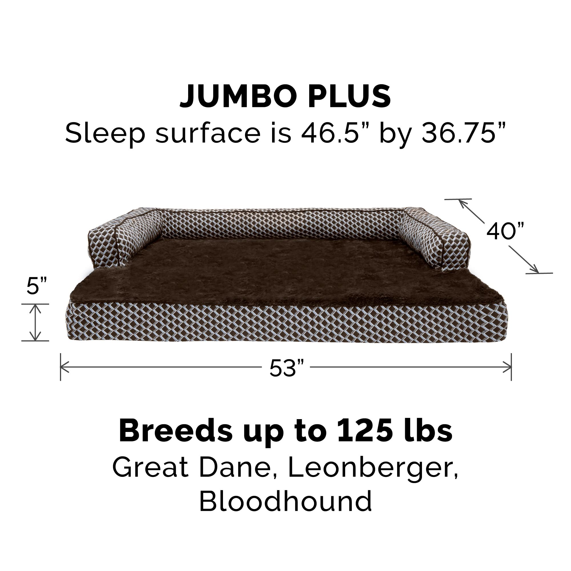 Furhaven Orthopedic Dog Bed for Large Dogs w/ Removable Bolsters & Washable Cover, For Dogs Up to 125 lbs - Plush & Woven Decor